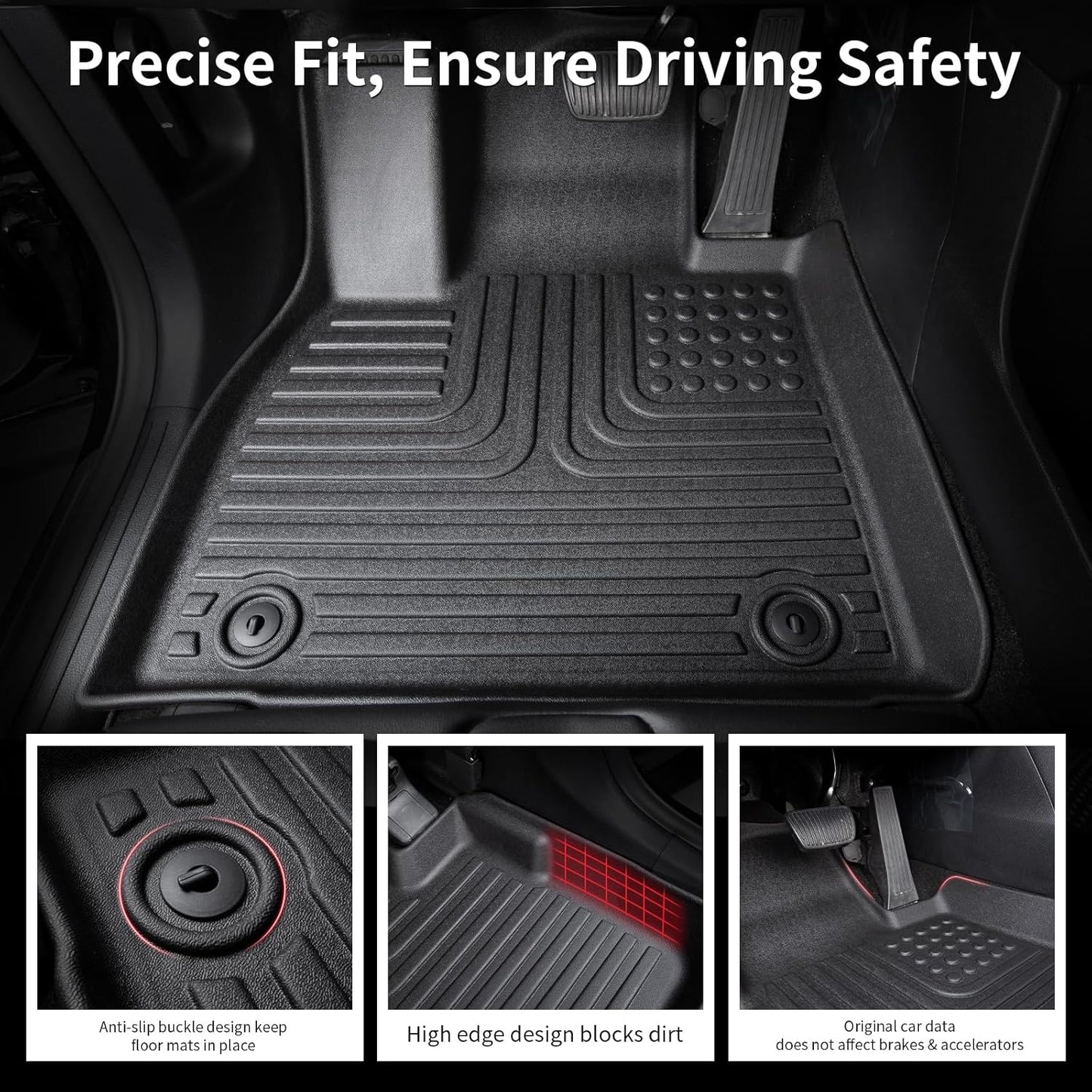 Wayhigh-All Weather Floor Mats & Cargo Liner Set for Civic Hybrid Hatchback 2025,Custom Fit TPE Heavy Duty Car Mats Civic Hybrid Accessories - Black