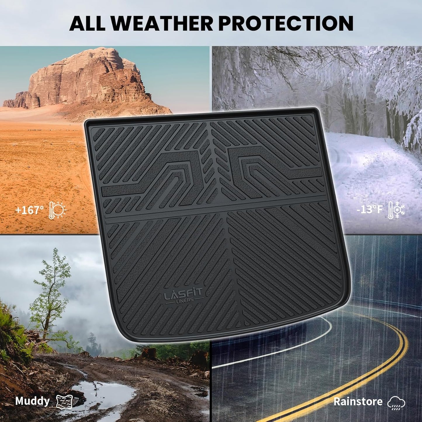 LASFIT Trunk Mat for Jeep Cherokee 2014-2023 All Weather TPE Custom Fit Cargo Mat Trunk Liner Cargo Liner, Black
