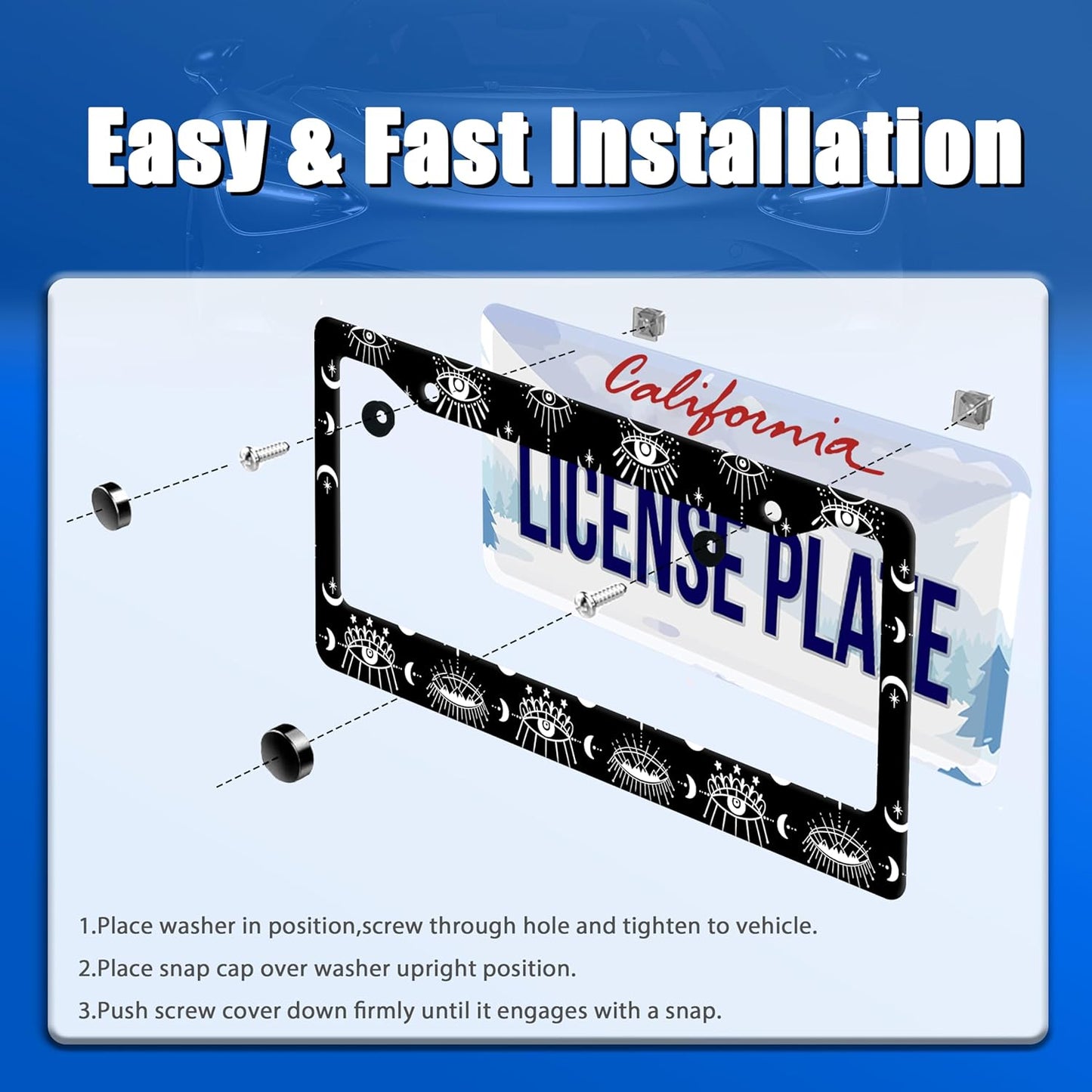 Evil Eye License Plate Frame Psychedelic Eye License Plate Stainless Steel Funny License Plate Holder Colorful Car Accessory Car Decoration 12.3" x 6.3" Fits Standard Vehicles Size