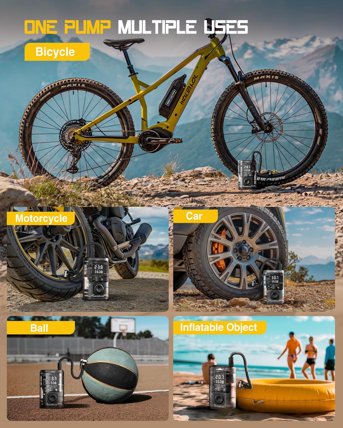 NEVERLAND Tire Inflator Portable Air Compressor - 12000mAh 150PSI Auto Air Pump for Bike Car Tires, Electric Bike Tire Pump with Gauge, Air Compressor Portable for Bike Bicycle Car Motorcycle Ball