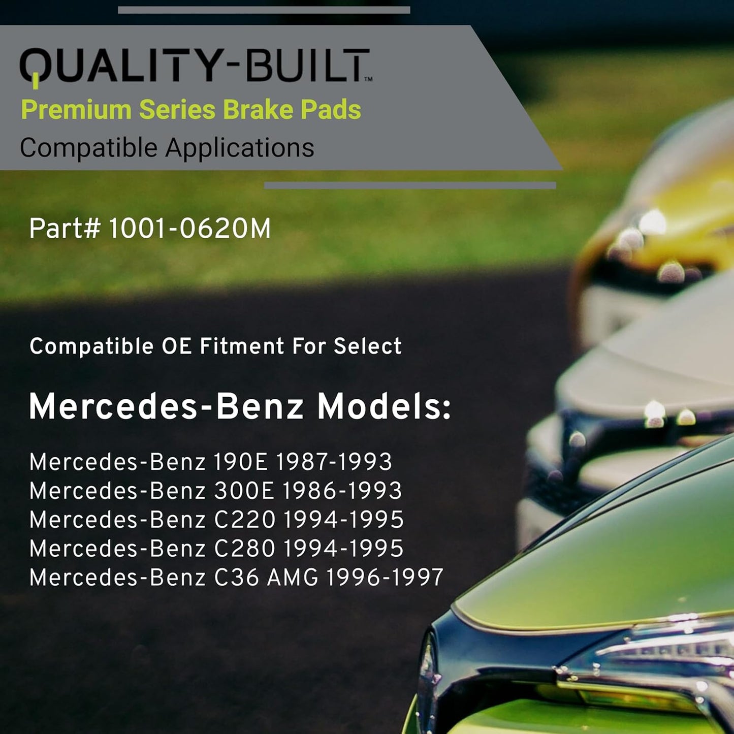 Premium Semi-Metallic Rear Brake Pads (1001-0620M) Compatible with Mercedes-Benz 190E 1993-1987, 300E 1993-1986, C36 AMG 1997-1996, C220 1995-1994, C280 1995-1994