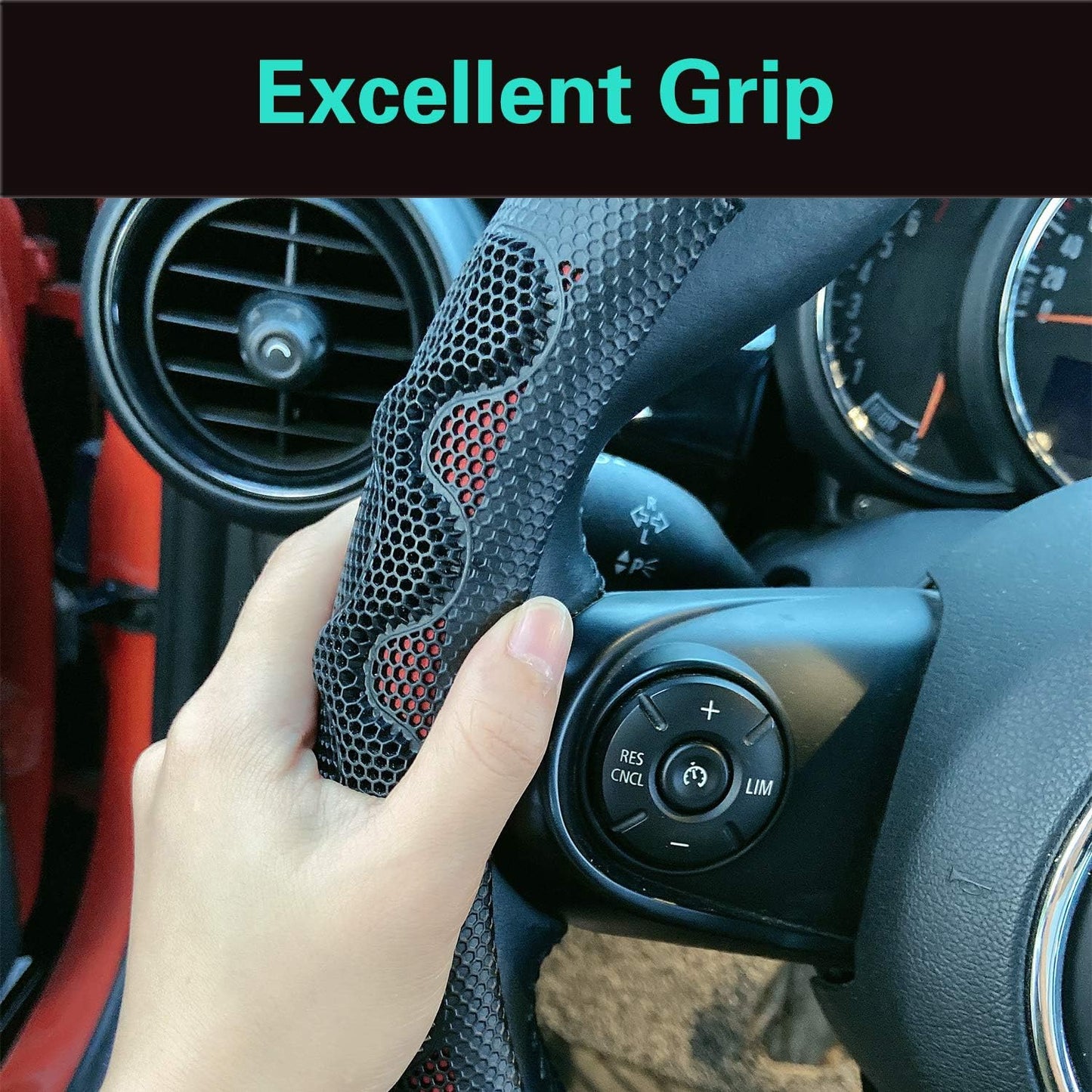 PINCTROT Small Size Steering Wheel Cover Great Grip with 3D Honeycomb Anti-Slip Design, 14 Inch (Wine Red)