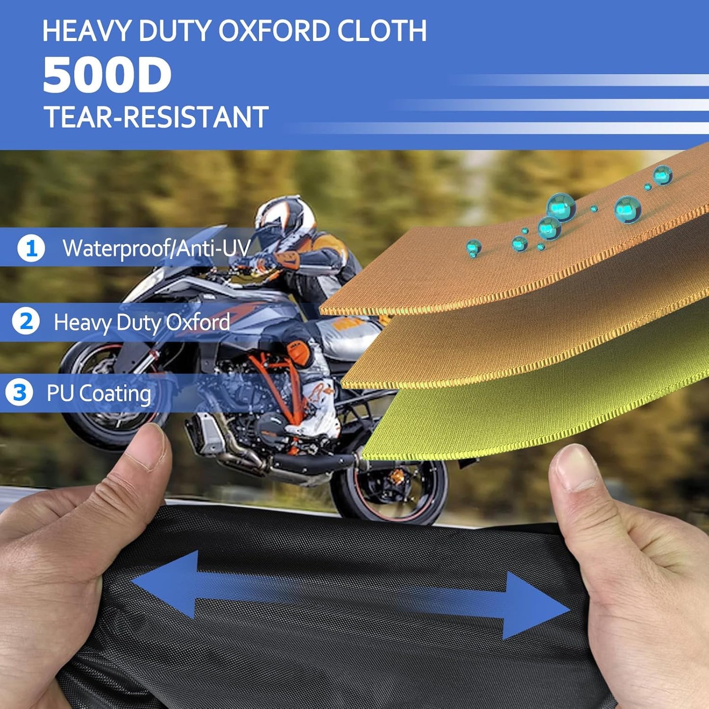 STARTWO Motorcycle Covers with Side Box Waterproof Outdoor for Harley Davidson Touring Models Road King,Road Glide,Street Glide,Heritage Classic,Electra Glide, and Most Motorcycles 98"x43"x55" Black