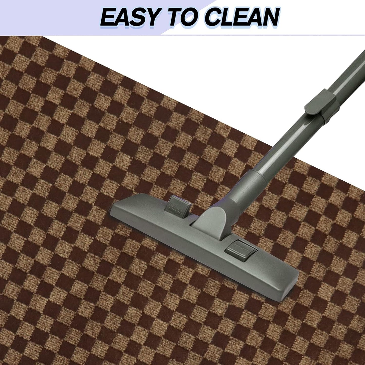 Custom Size Backed Non-Slip Area Rugs Runner, Easy Clean, Waterproof Runner Rugs for Hallway Entryway, Kitchen, Laundry, 3FT x 55FT, Brown Checkered