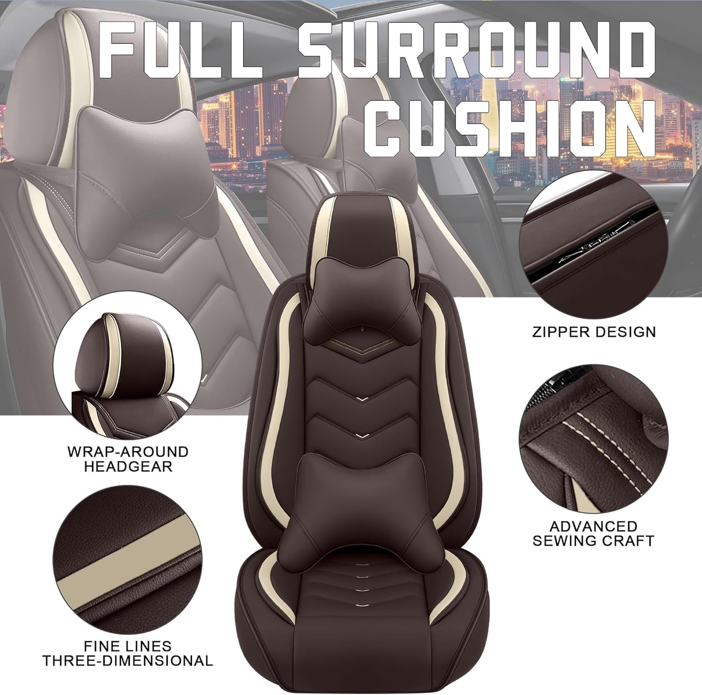 Car Seat Covers for Chrysler Pacifica 2004-2025, Stylish Sport Seat Cover, Premium Nappa Leather Car Seat Cover. Automobile Seat Covers Sets.(Luxury 5 Seats/Coffee Color)