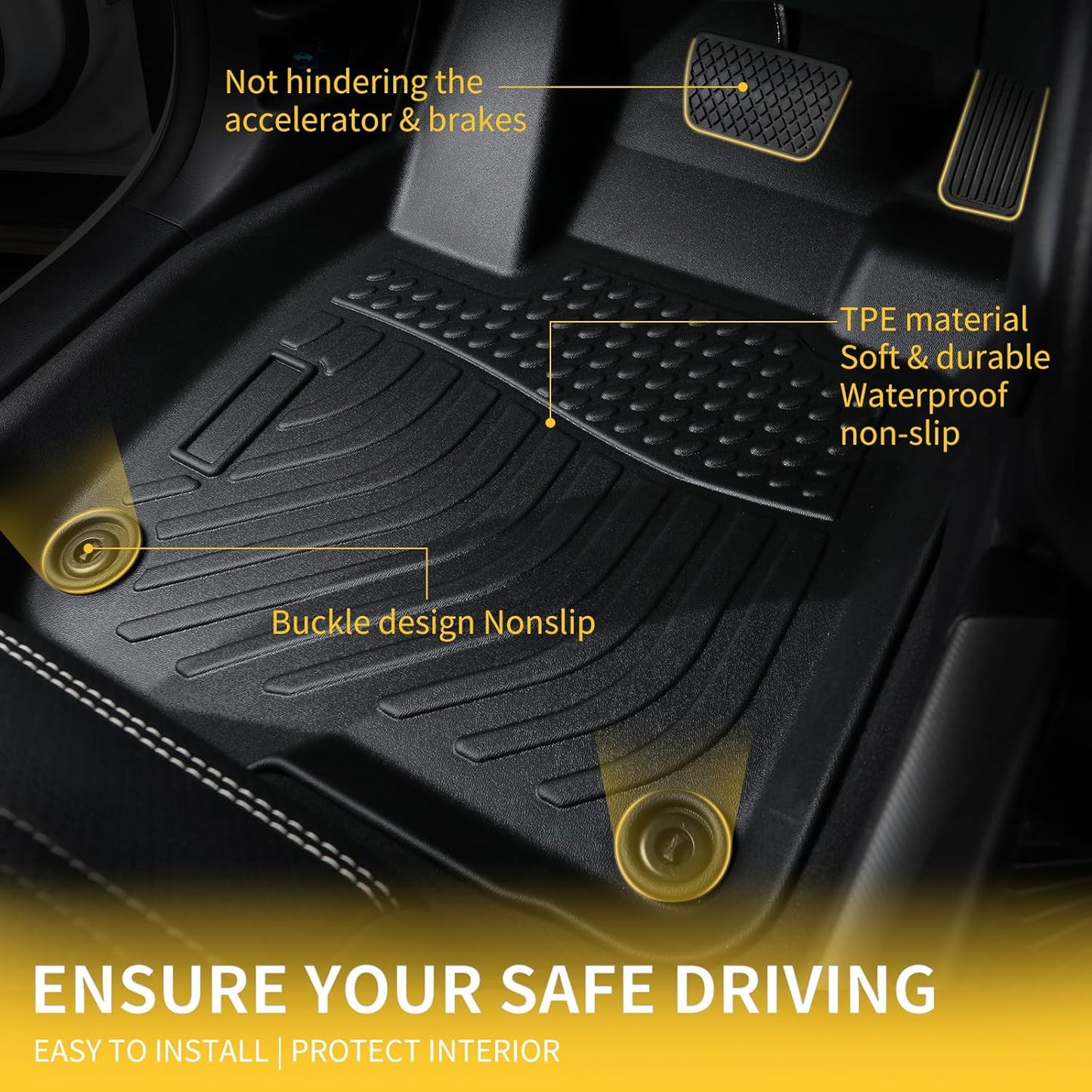 GINOWY-Floor Mats & Cargo Liner for Chevy Suburban/GMC Yukon XL 2021-2024 2025 7 Seats Bucket Seat, TPE All Weather Protection Car Mats, Custom Non-Slip Trunk Mat Suburban Accessories Black