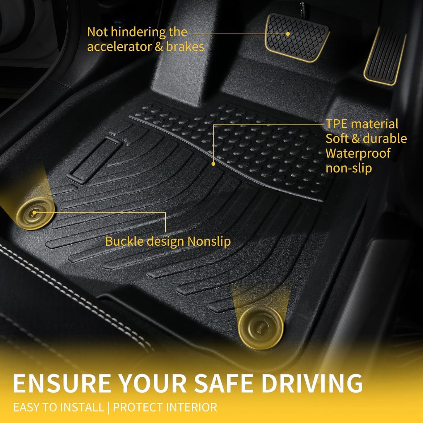 GINOWY-Floor Mats & Cargo Liner for Buick Enclave 2025, TPE All Weather Protection 2025 Enclave Car Floor Mats, Non-Slip Trunk Mat Waterproof Enclave Accessories Mats,Black