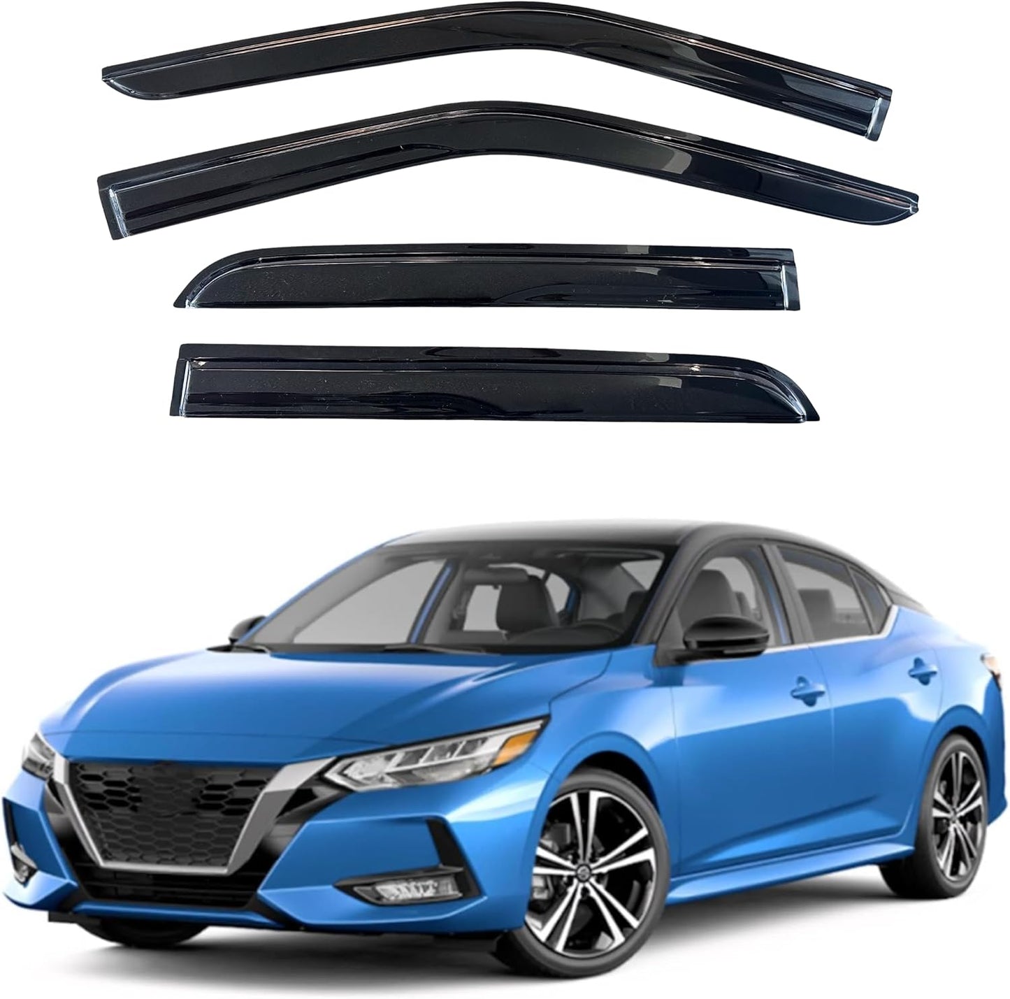 KPY Window Visor Compatible with Nissan Sentra 2020-2025, 4PC Rain Guard Side Window Vent Deflectors Tape-On Mugen Style, 2020 2021 2022 2023 2024 2025