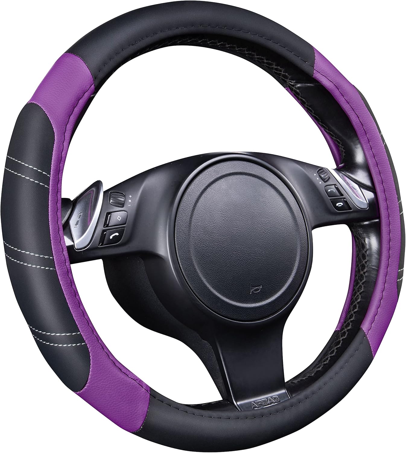 CAR PASS Line Rider Microfiber Leather Sporty 14.5-15 inch Steering Wheel Cover Universal Fits for 95% Truck,SUV,Cars, Anti-Slip Safety Comfortable Design (Black Purple)