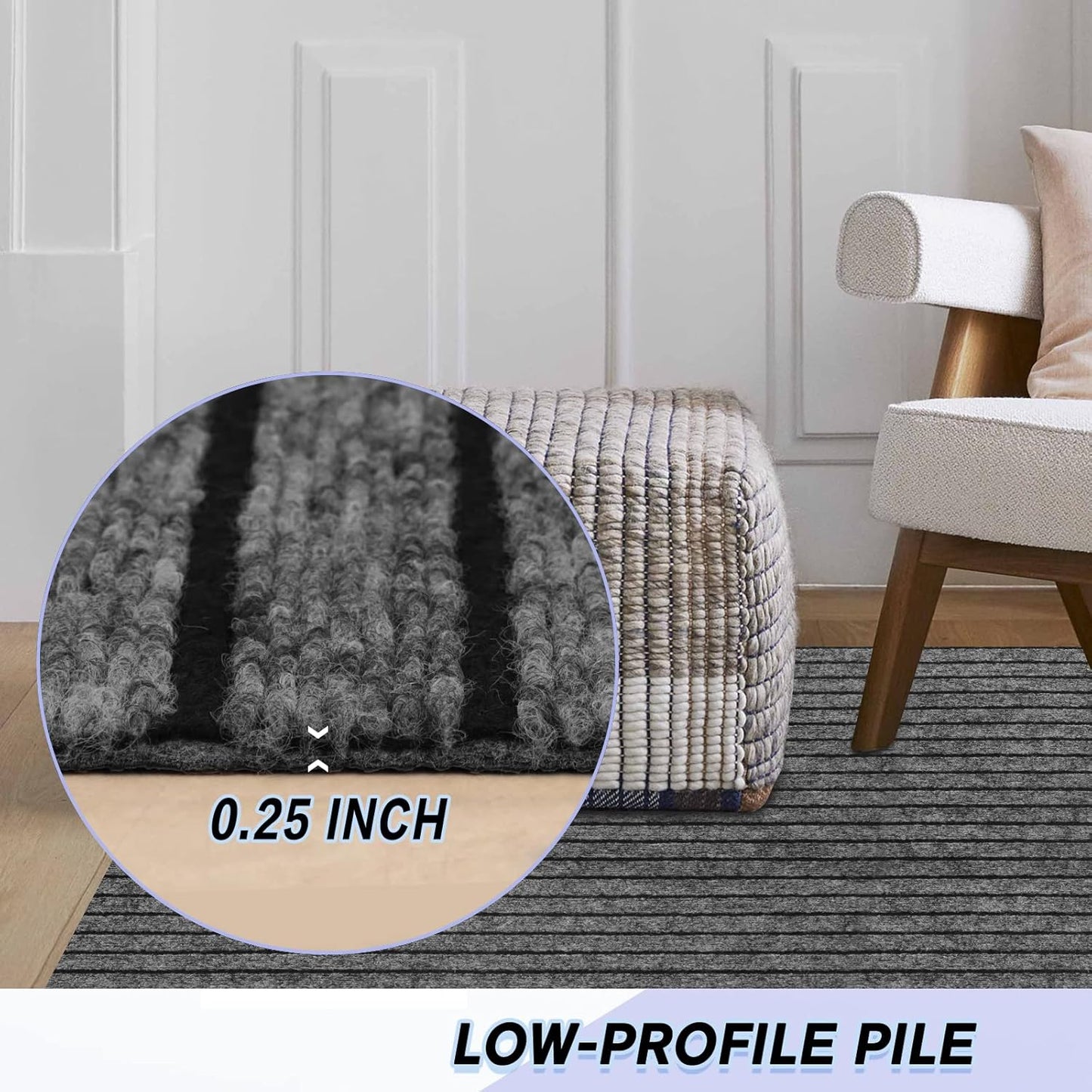 Custom Size Backed Non-Slip Area Rugs Runner, Easy Clean, Waterproof Runner Rugs for Hallway Entryway, Kitchen, Laundry, 4FT x 68FT, Gray Stripe