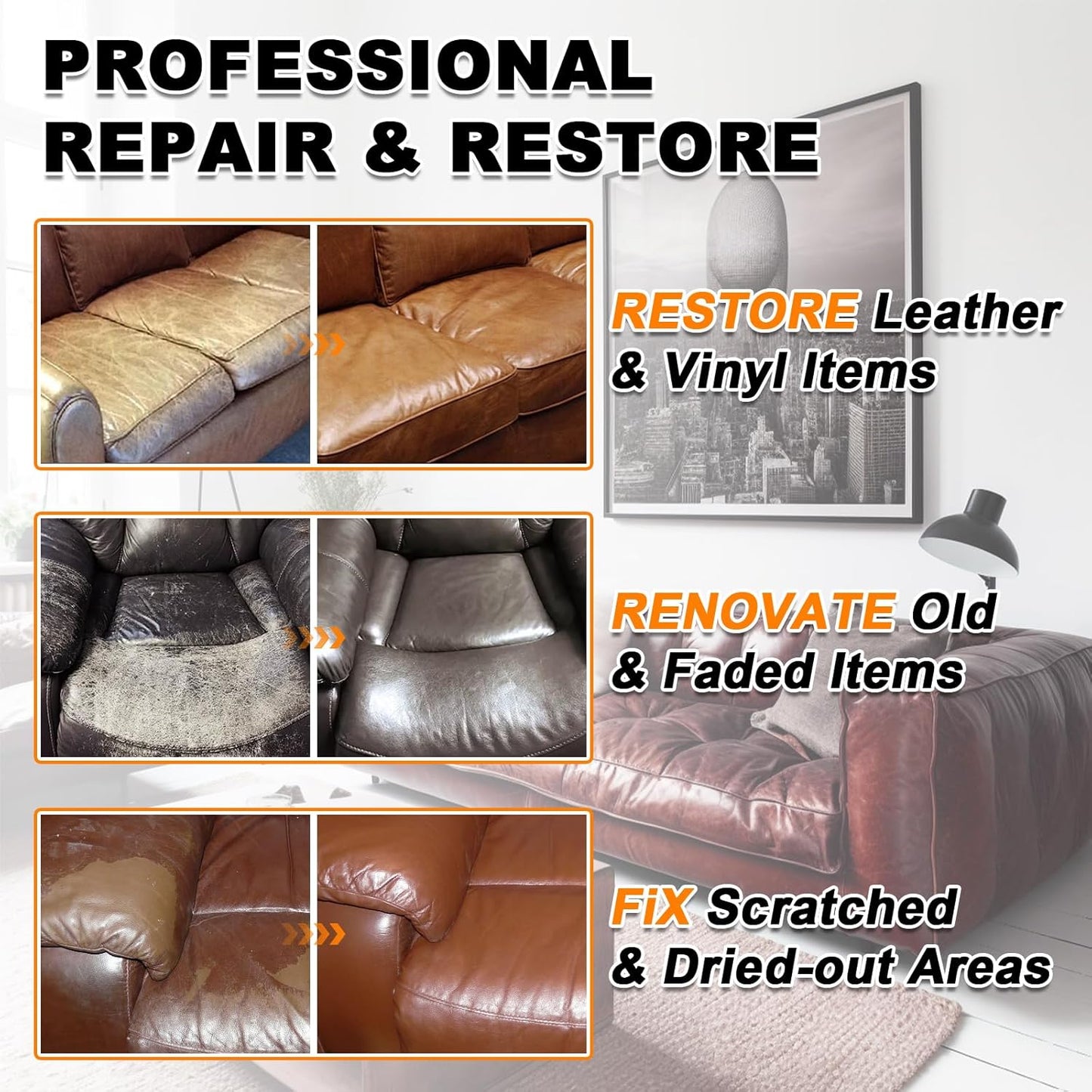 12oz Leather Recoloring Balm & 3.4oz Mink Oil Leather Conditioner kit,Dark Gray Leather Color Repair Kits for Couches, Leather Couch Paint Scratch Repair for Furniture Car Sofa Shoes Leather Dye