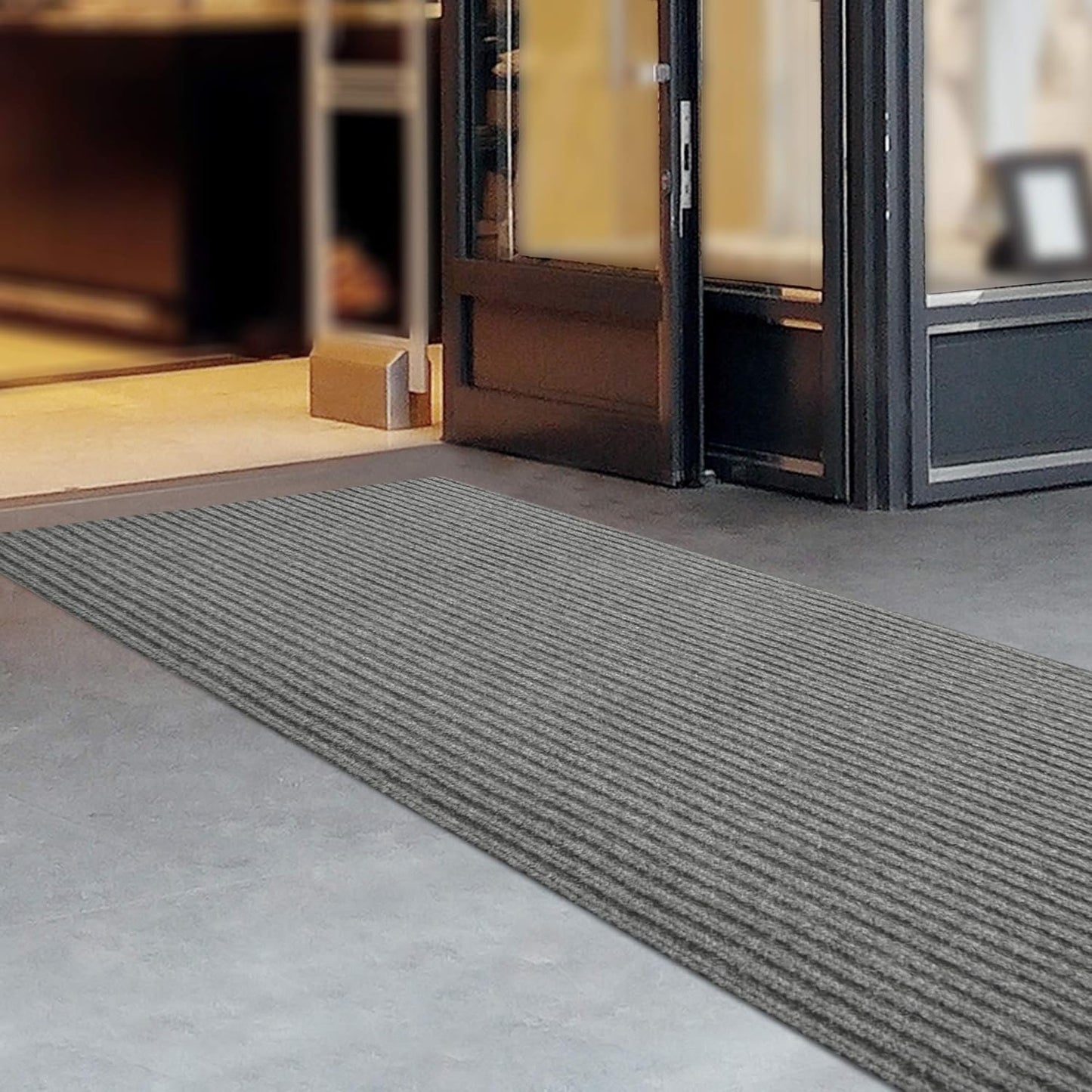 iCustomRug Spartan Weather Warrior Indoor/Outdoor Utility Ribbed Carpet Runner with Non-Slip Thermoplastic Rubber Backing, 3ft X 78ft in Grey