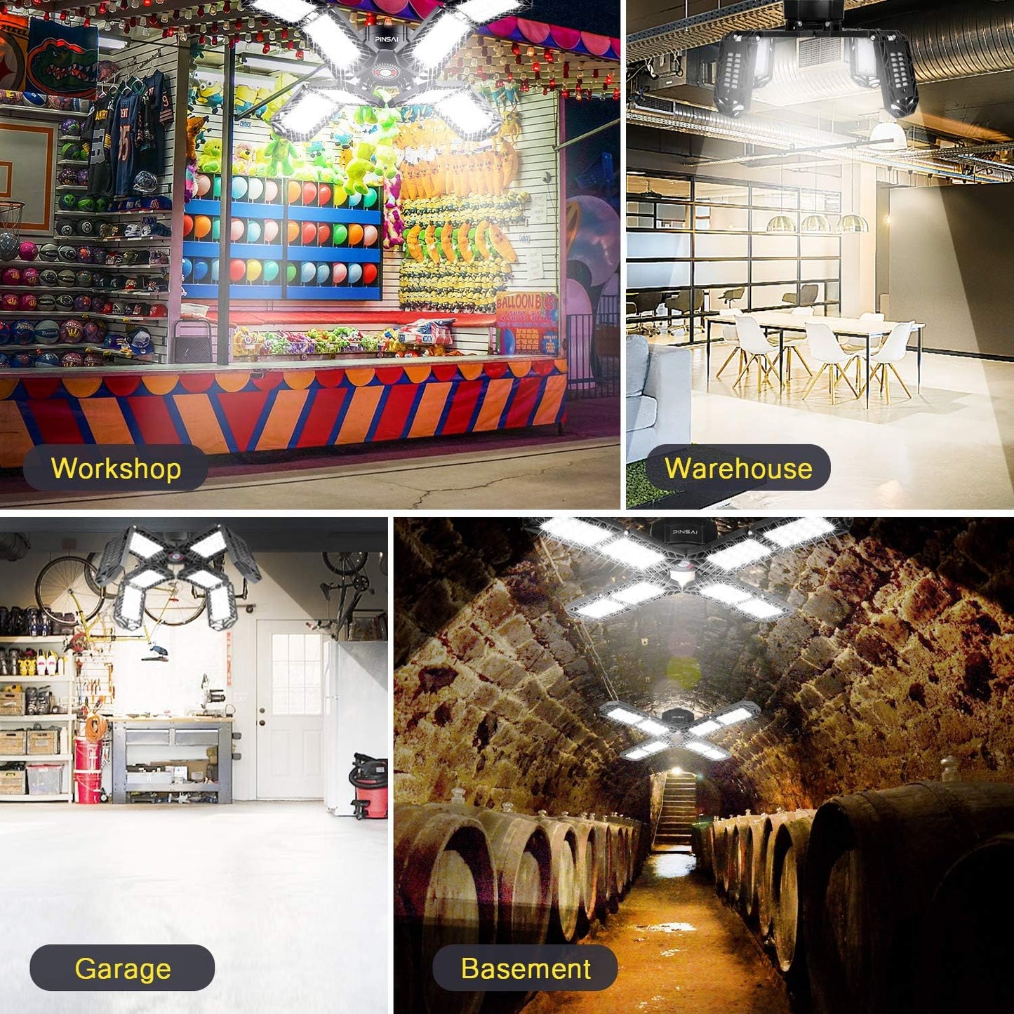 2 Pack LED Garage Light,Super Bright Screw in E26/E27 Ceiling Shop Work Lamp, 200W 20000 Lumen Deformable Basement Bulb Fixture with 8 Adjustable Panels