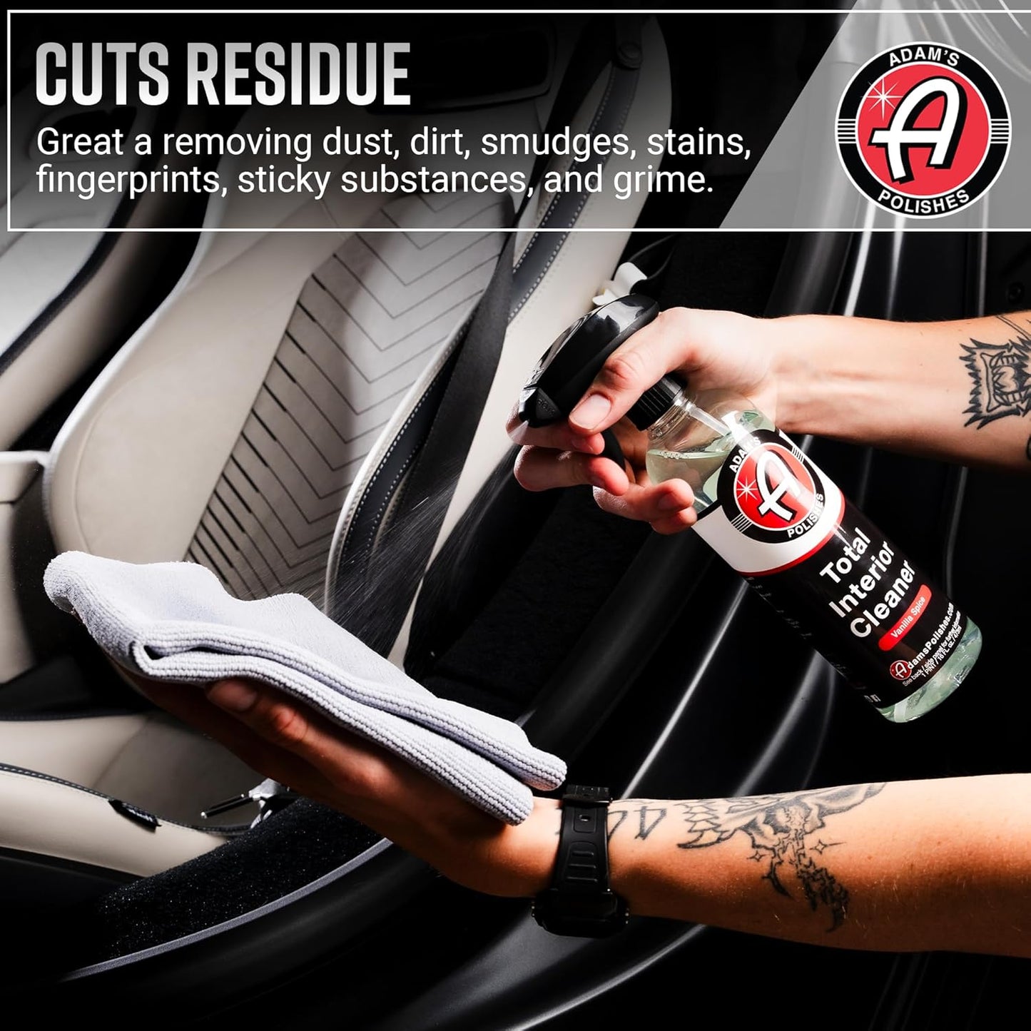 Adam's Polishes Total Interior Cleaner & Protectant, Quick Detailer & SiO2 Protection, Ceramic Infused, Anti-Static, OEM Finish, For Leather, Vinyl, Plastics, Glass & More