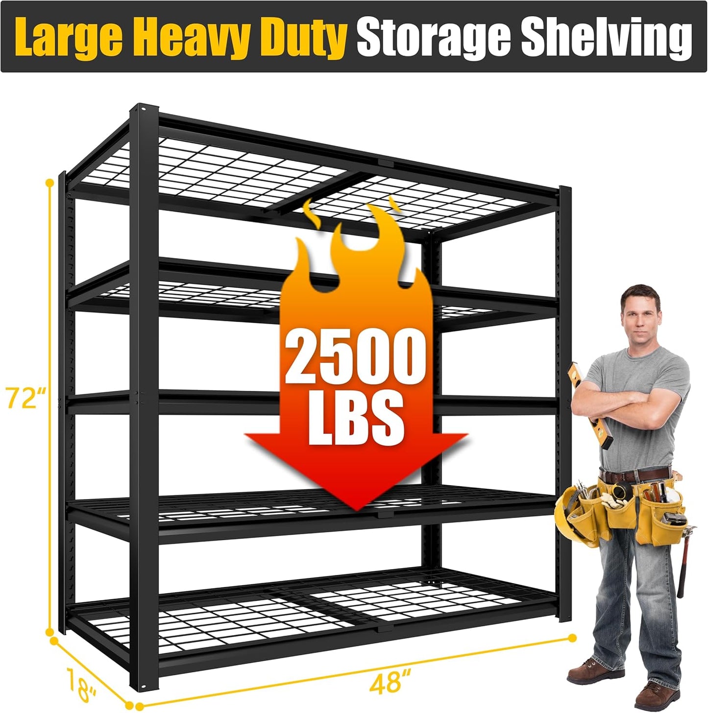 PrimeZone 72" H X 48" W X 18" D Heavy Duty Garage Shelving 5 Tier 2500 LBS Storage Shelves Adjustable Industrial Metal Wire Shelf Unit for Garage,Basement,Pantry,Warehouse,Commercial 3Pack