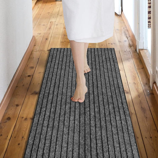 Custom Size Backed Non-Slip Area Rugs Runner, Easy Clean, Waterproof Runner Rugs for Hallway Entryway, Kitchen, Laundry, 4FT x 67FT, Gray Stripe