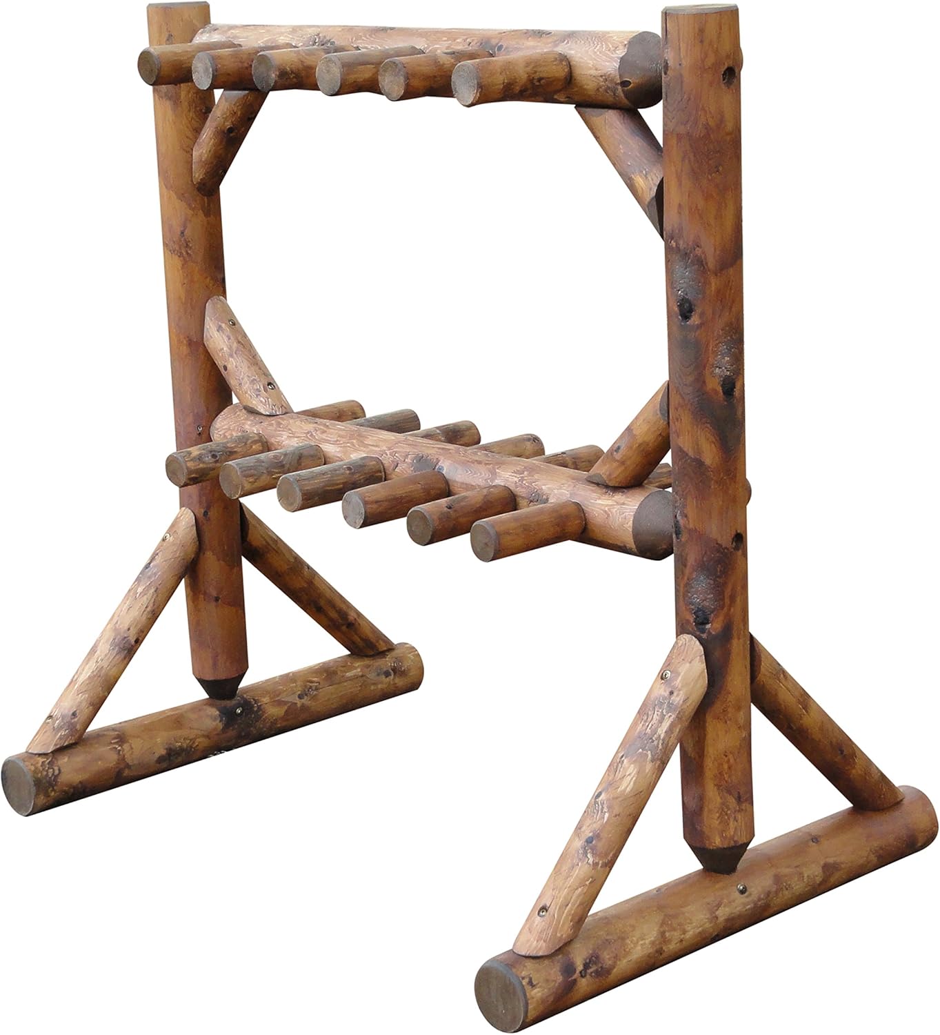 11-Place Freestanding Log Ski Rack Holder, Indoor & Outdoor Snowboard Racks, Standing Storage, Garage Racks for Snow Skis, Durable Snowboard Rack Garage Storage Organizer-Canyon Brown + 15" Anchor Kit