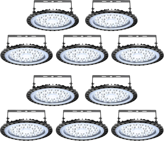Viugreum 10 Pack 100W UFO LED High Bay Light, 10000LM 6500K Daylight White Led Bay Light Fixtures, IP65 Waterproof Commercial Warehouse/Workshop/Wet Location Area Light