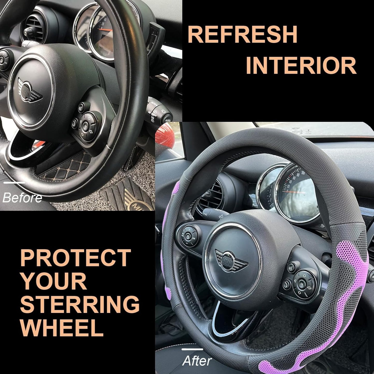 PINCTROT Large Size Comfy Grip Steering Wheel Cover, Anti-Slip Design, 15.5-15.75 Inch(Silicone Purple)