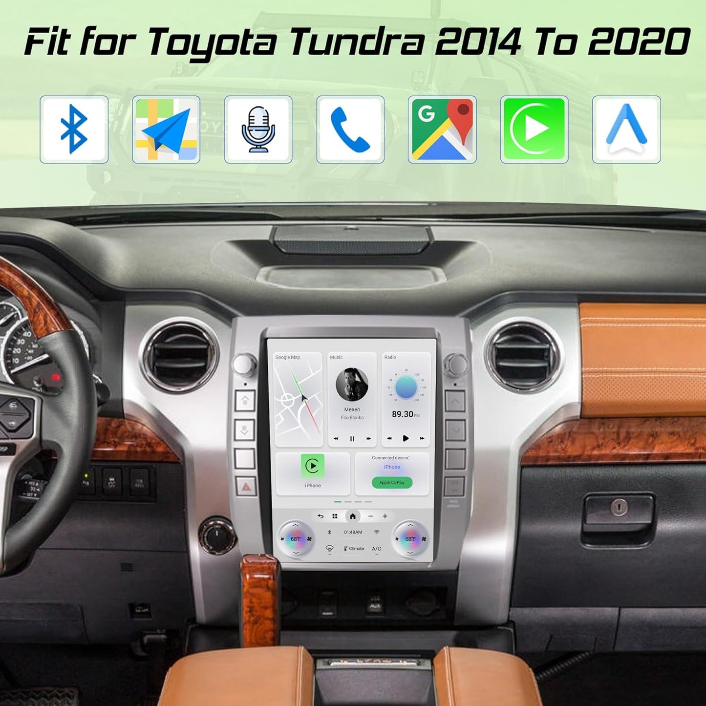 Android Car Radio Stereo for Toyota Tundra 2014-2020 with Wireless Carplay&Android Auto,12.1″ HD Touch Screen T-Style Head Unit 3+32G Car Multimedia Player Replacement WiFi,GPS,Bluetooth,SWC