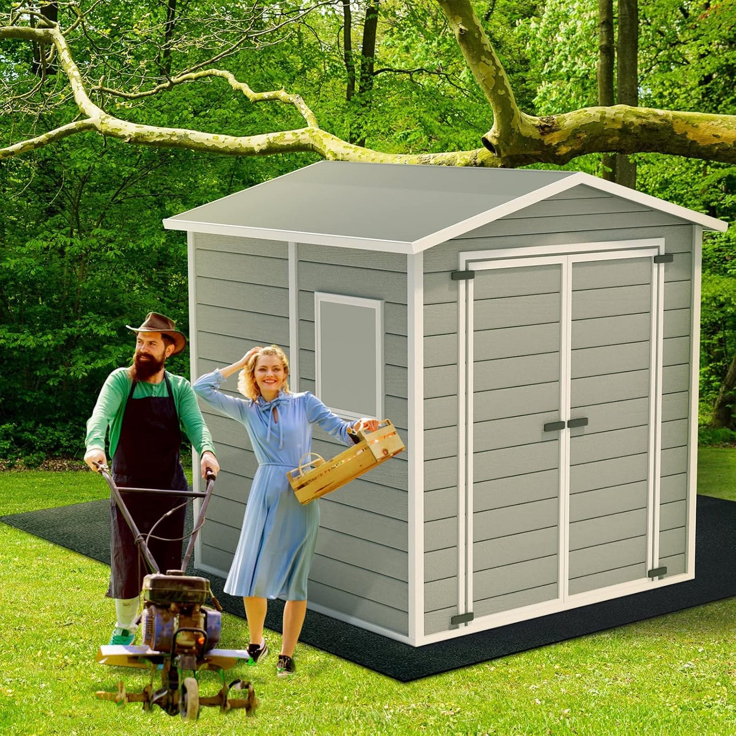 Haull Outdoor Storage Shed Floor Moat Waterproof Outdoor Carport Mat Thickened Soft Patio Furniture Pad Washable with Non Slip Backing, Storage Shed Not Included(8 x 12.5 ft)