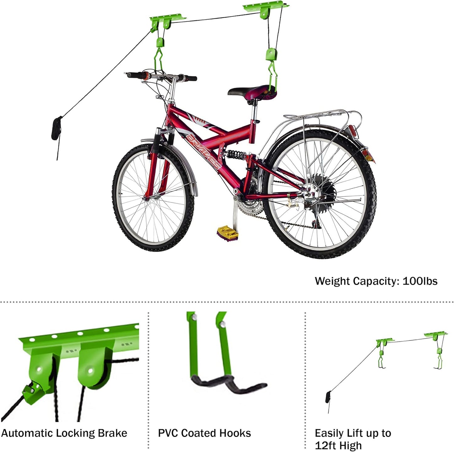 Bike Lane Products Bicycle Hoist 2-Pack Quality Garage Storage Bike Lift with 100 lb Capacity Even Works as Ladder Lift Premium Quality