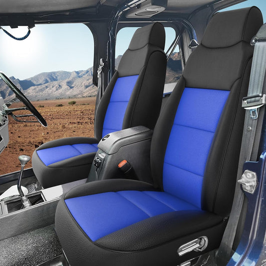 GIANT PANDA Full Set Car Seat Covers Customized Jeep Wrangler TJ Rubicon Sahara Sport X Unlimited 2003 2004 2005 2006, Faux Leather (Black&Blue)