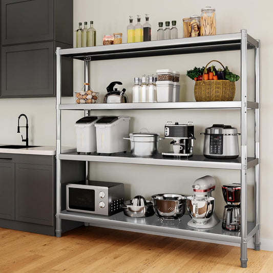 YITAHOME NSF Stainless Steel Shelves, 60"*18"*60" 4 Tier Storage Shelf, Heavy Duty Shelving for Kitchen Garage Office Restaurant Warehouse, 201 Bright Silver