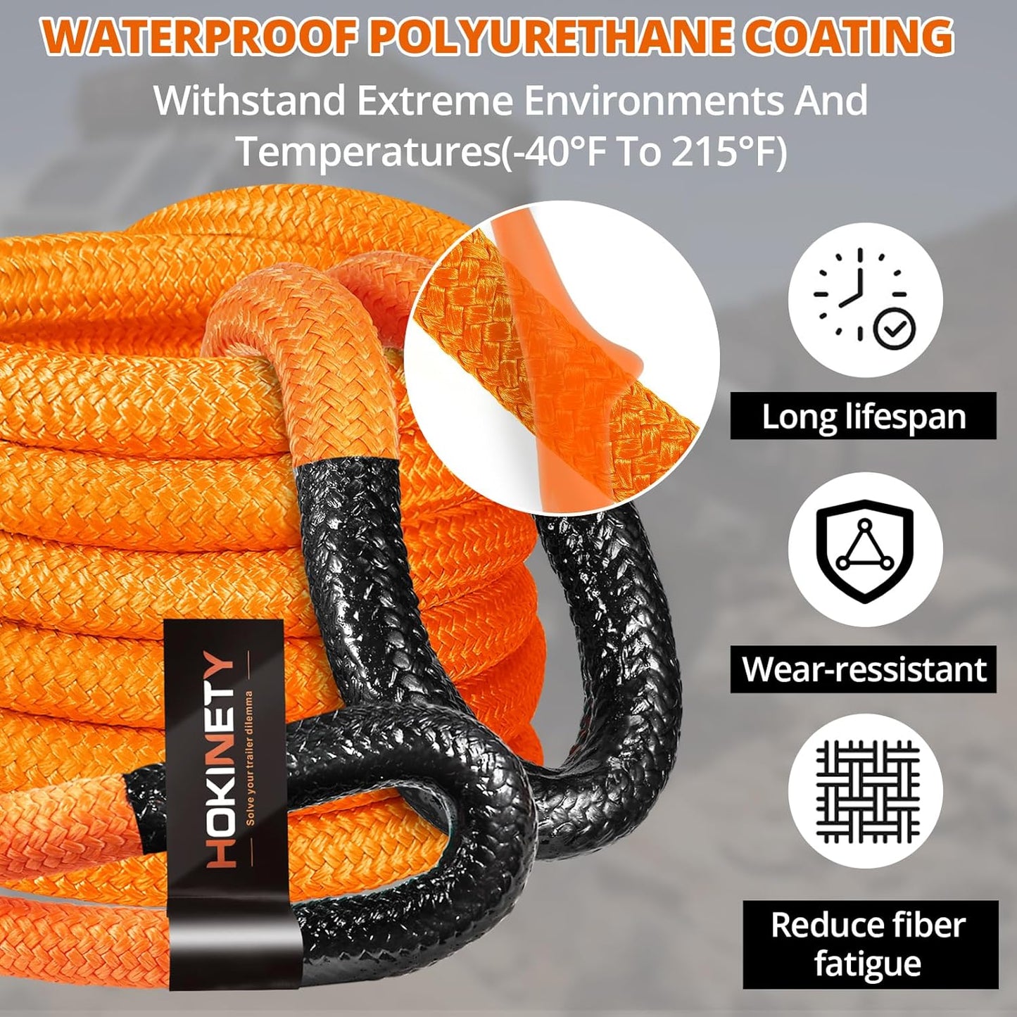Kinetic Recovery Tow Rope: 1.26" x 30ft 55000LBS Snatch Strap Heavy Duty Offroad Towing Straps Kit for Trucks SUV UTV ATV Tractor Car Jeep - Orange