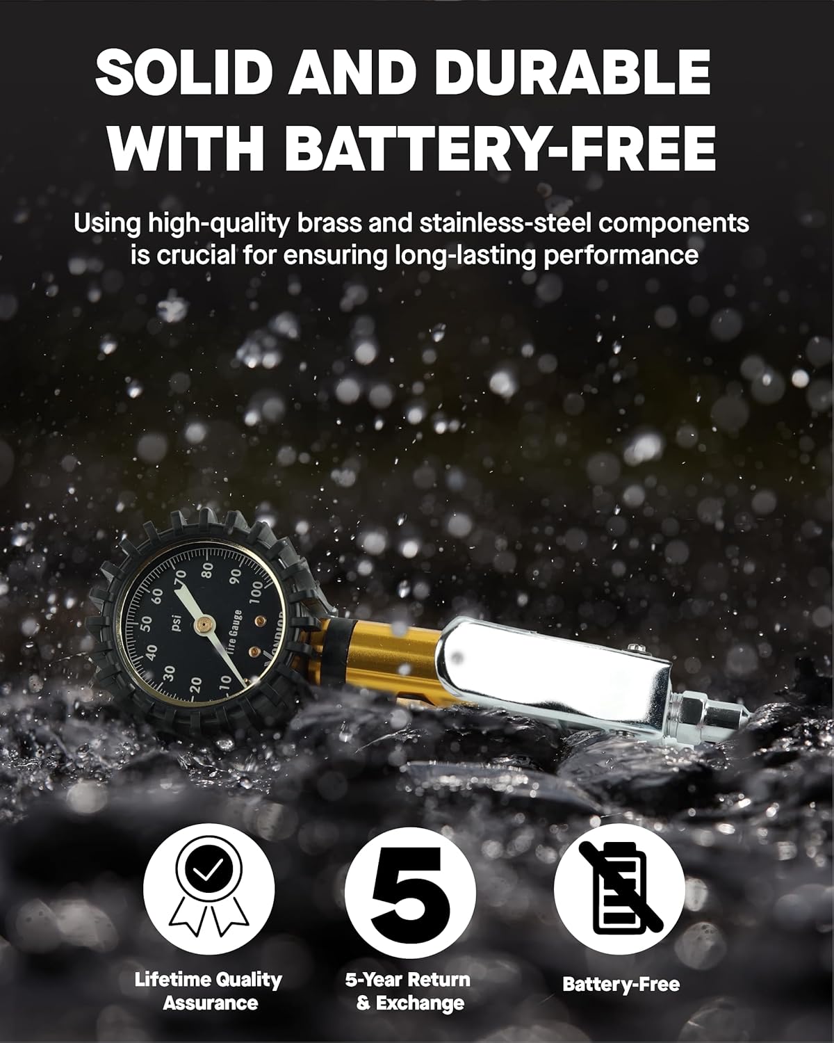 Vondior Tire Inflator with Pressure Gauge(0-100 PSI) - ANSI B40.1 Accurate, Large 2" Glow Dial, Premium Braided Hose, Durable Rubber Hose, Perfect for Any Car, Truck, Motorcycle, RV