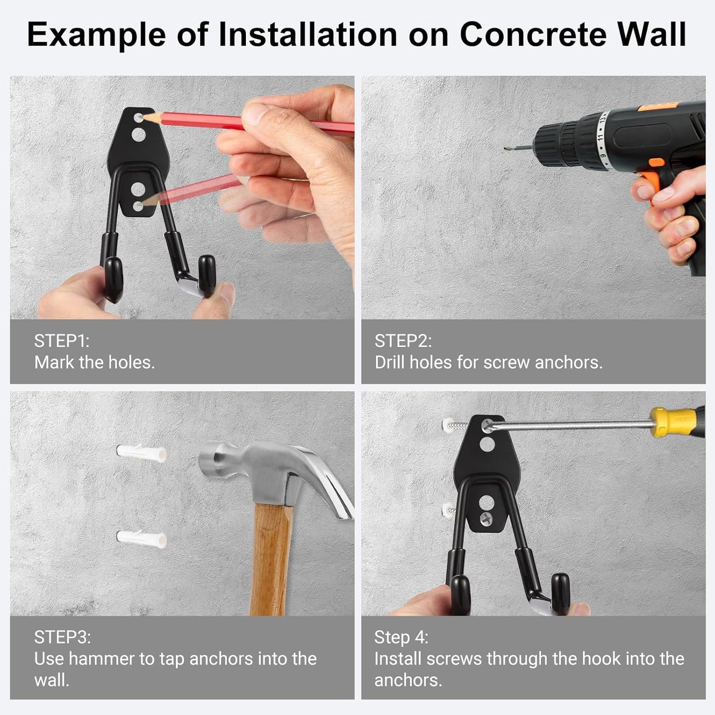 Steel Garage Hooks Wall Tool Organizer, 8 Pack Garage Storage Hook Heavy Duty Utility Storage Hangers Black for Ladders, Ropes, Garden Tools