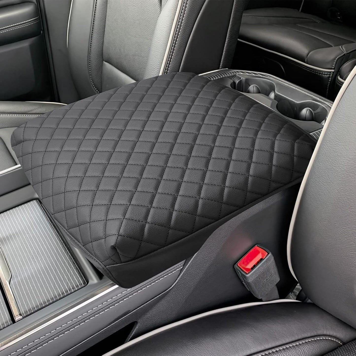 ISSYAUTO Center Console Cover Armrest lid Cover Compatible with 2009-2024 Ram, Leather Arm Rest Covering for Car, Well-Make Durable Middle Console Cover Armrest Box Protective Cover