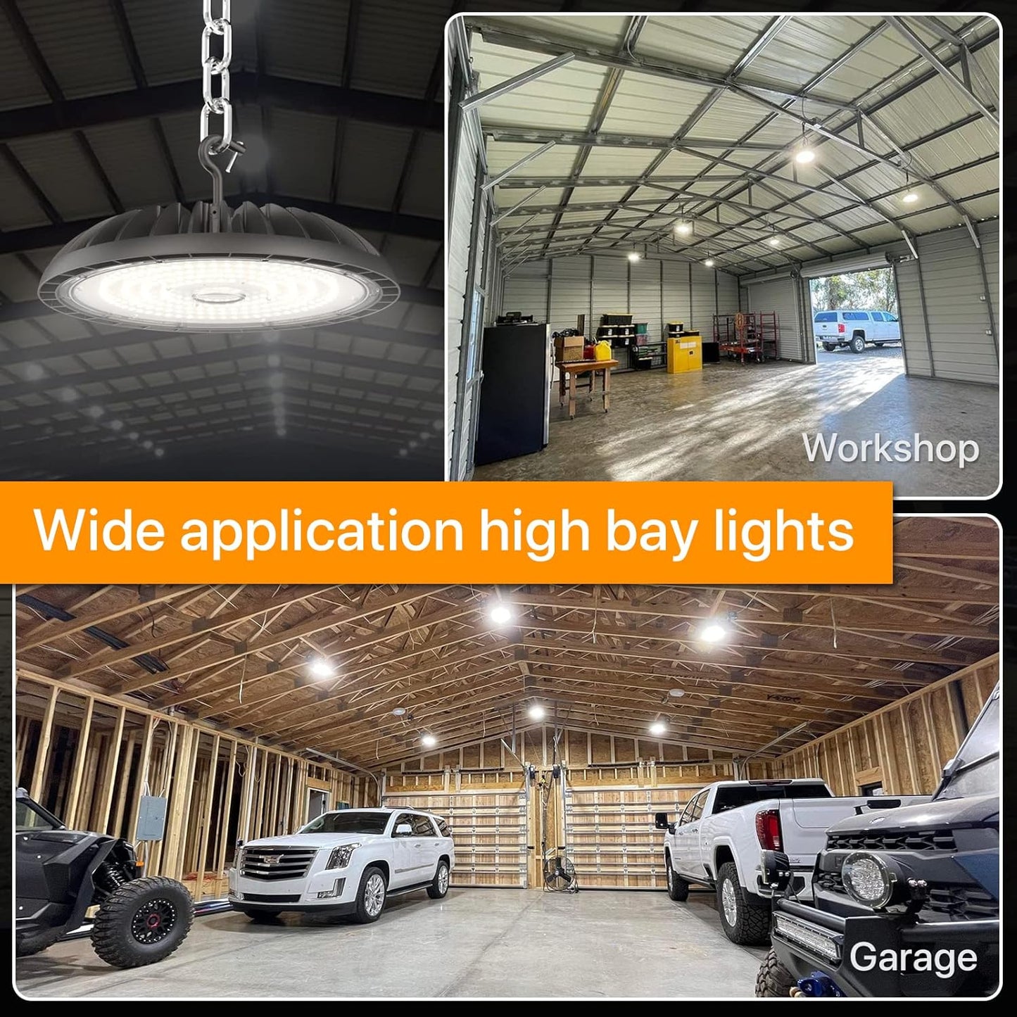 200W High Bay LED Shop Lights - 0-10V Dimmable, 30000 LM High Bay Lights 2 Pack, 5000K Daylight White, IP65 Waterproof for Garage, Warehouse, Barn, ETL Listed