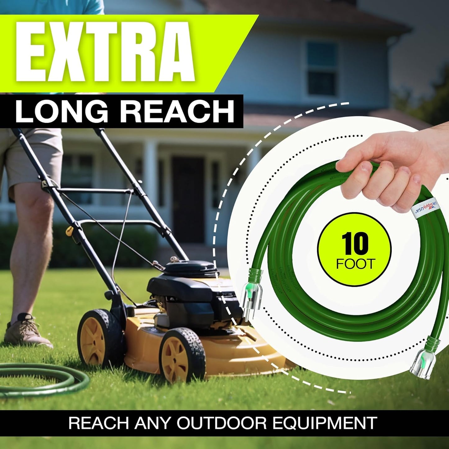 10ft Outdoor/Indoor Extension Cord 12/3 Gauge Extra Heavy Duty 3 Prong SJTW, Waterproof, Flexible Cold-Resistant Long Power Cord,15A 125V 1875W, Green by LifeSupplyUSA