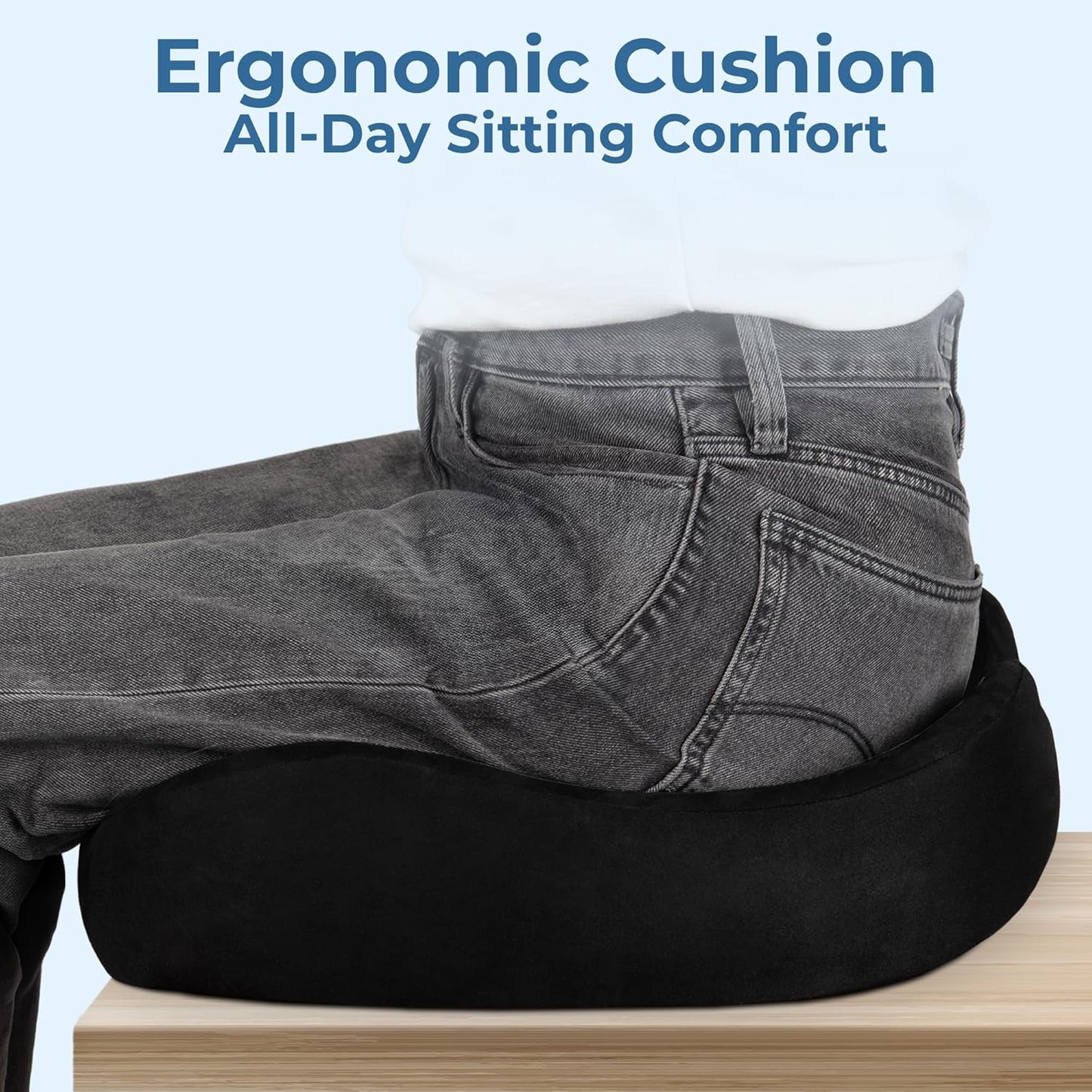 5 STARS UNITED Seat Cushion for Tailbone Pain Relief – Large Memory Foam Lifting Pillow for Coccyx, Hip, Sciatica & Post-Surgery Recovery – Wheelchair, Car, Desk, Gaming & Office Chairs, Black