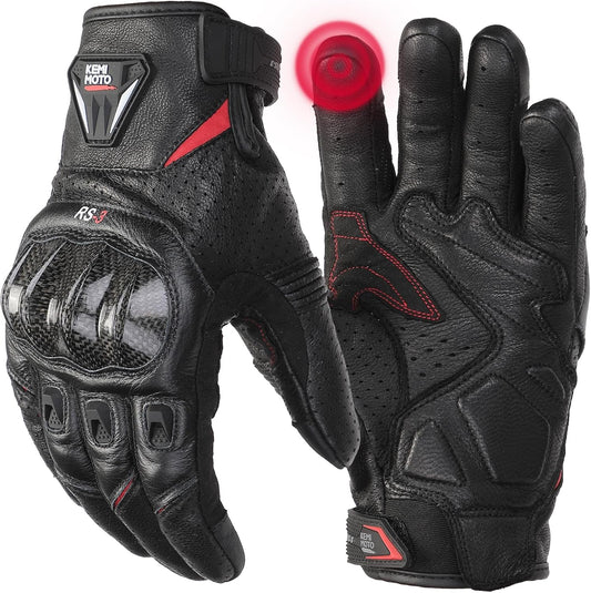 KEMIMOTO Sheepskin Leather Motorcycle Gloves for Men, Protective Motorcycle Gloves for Motocross Motorbike Dirt Bike Bicycle Racing ATV UTV