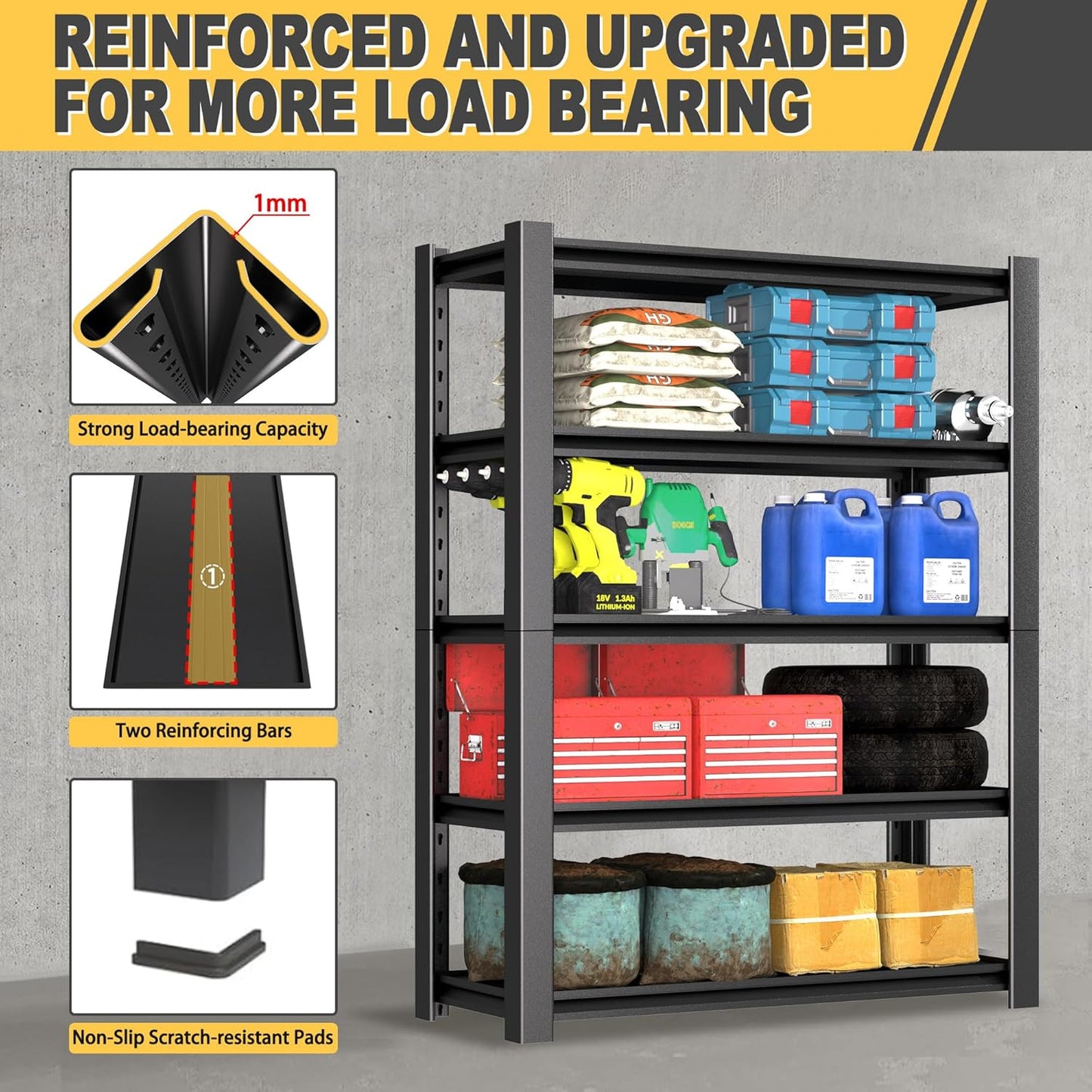 72" H x 48" W x 20" D 5-Tier Heavy Duty Garage Shelving Unit, 3000 LBS Capacity Metal Storage Rack,Adjustable Steel Shelves for Garage, Warehouse, Basement, Pantry, Workshop.3 Pack