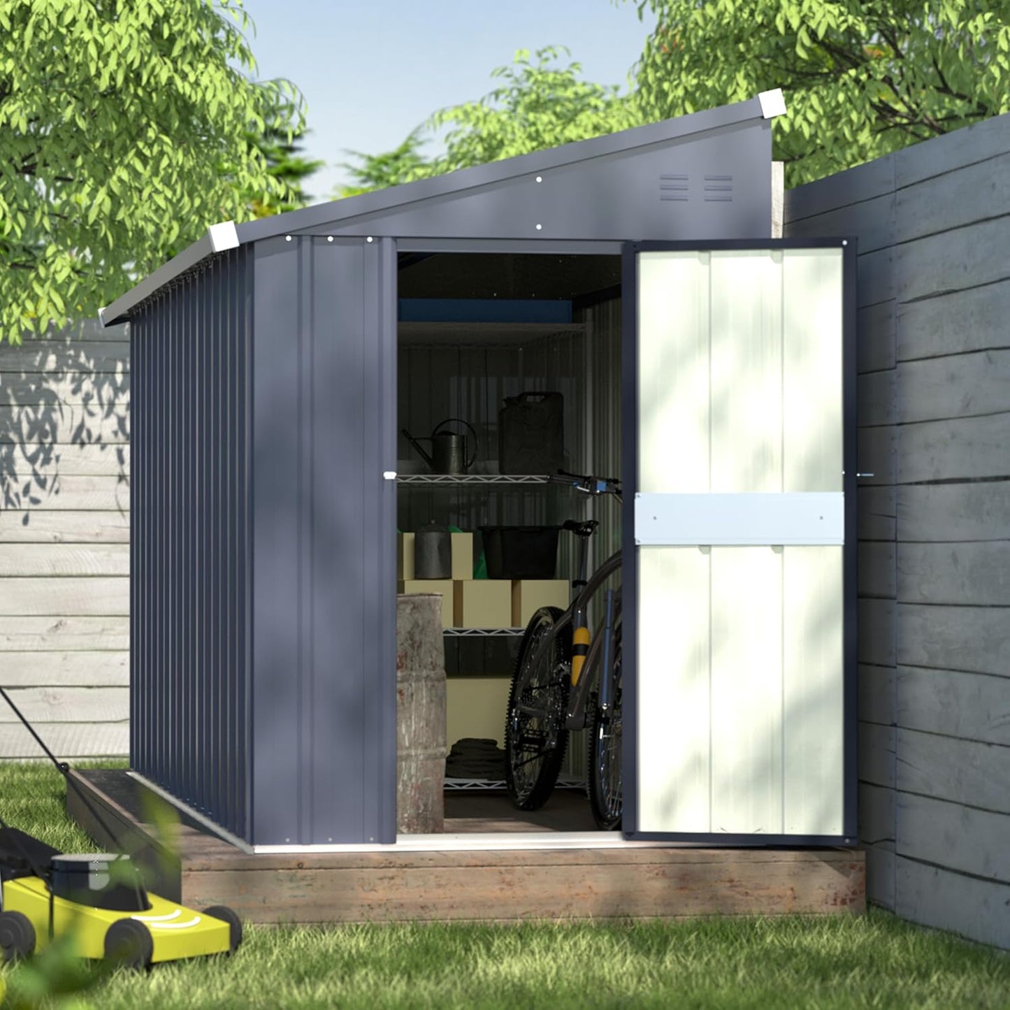 BlueWish 4'x10' Storage Shed, Outdoor Storage Shed with Vents, Galvanized Sloping Roof, Metal Tool Shed Small Shed for Tool Storage, Garbage,Pet House