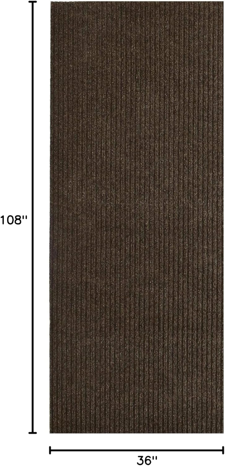 iCustomRug Spartan Weather Warrior Indoor/Outdoor Utility Ribbed Carpet Runner with Non-Slip Thermoplastic Rubber Backing, 3ft X 9ft in Brown