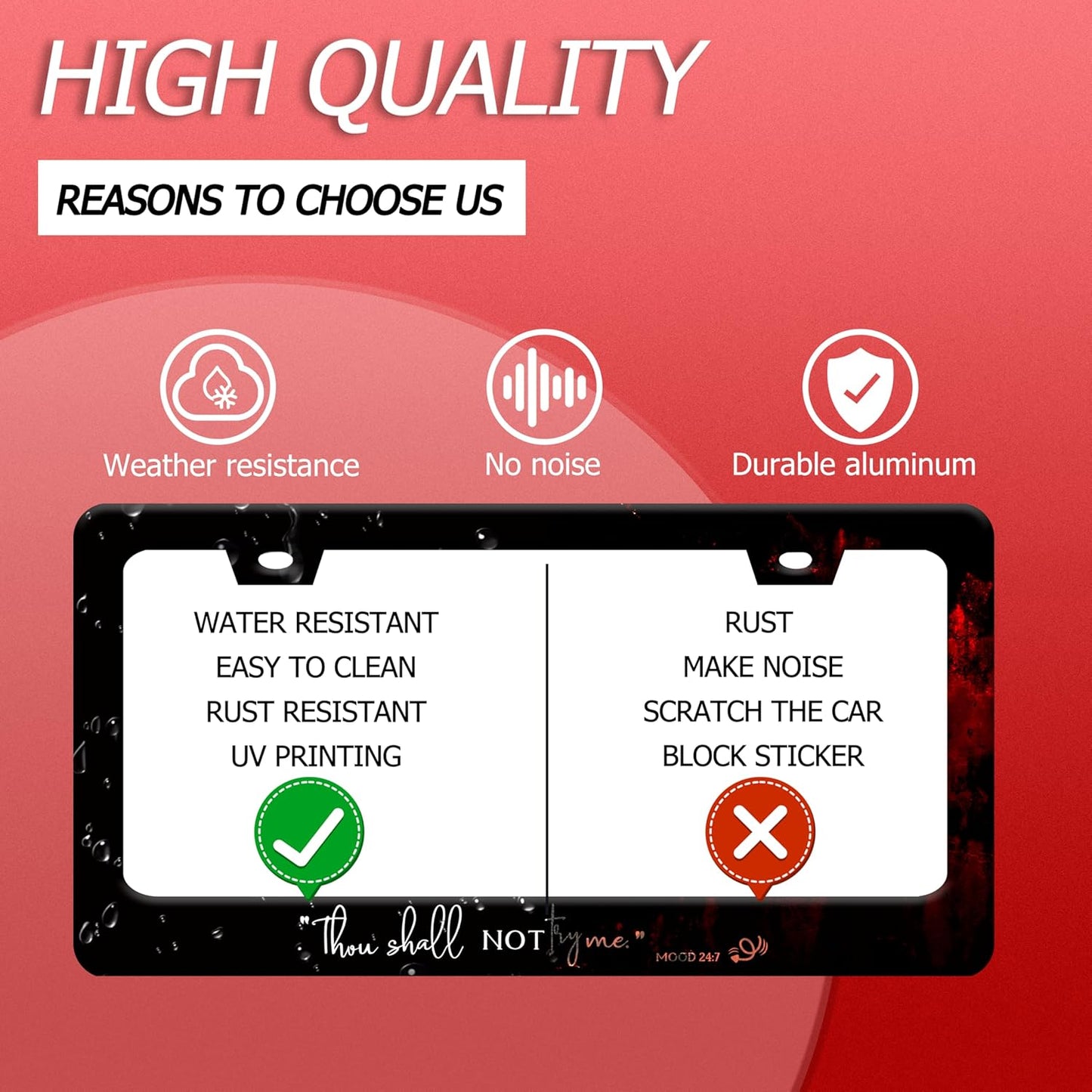 Thou Shall Not Try Me Mood 24:7 License Plate Frame Funny Text License Plate Frames Stainless Steel Accessories Cars Decor with 2 Holes and Screws Fits Standard Us Ca Vehicles Holder 12.2 X 6 Inch