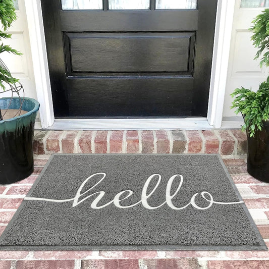 EARTHALL Door Mat Outside Inside Hello Doormat, 36"x24", Durable Floor Mat Non Slip Mat Ultra Absorb Mud Easy Clean Front Doormat for Garage, Entryway, Patio, High Traffic Areas, Grey