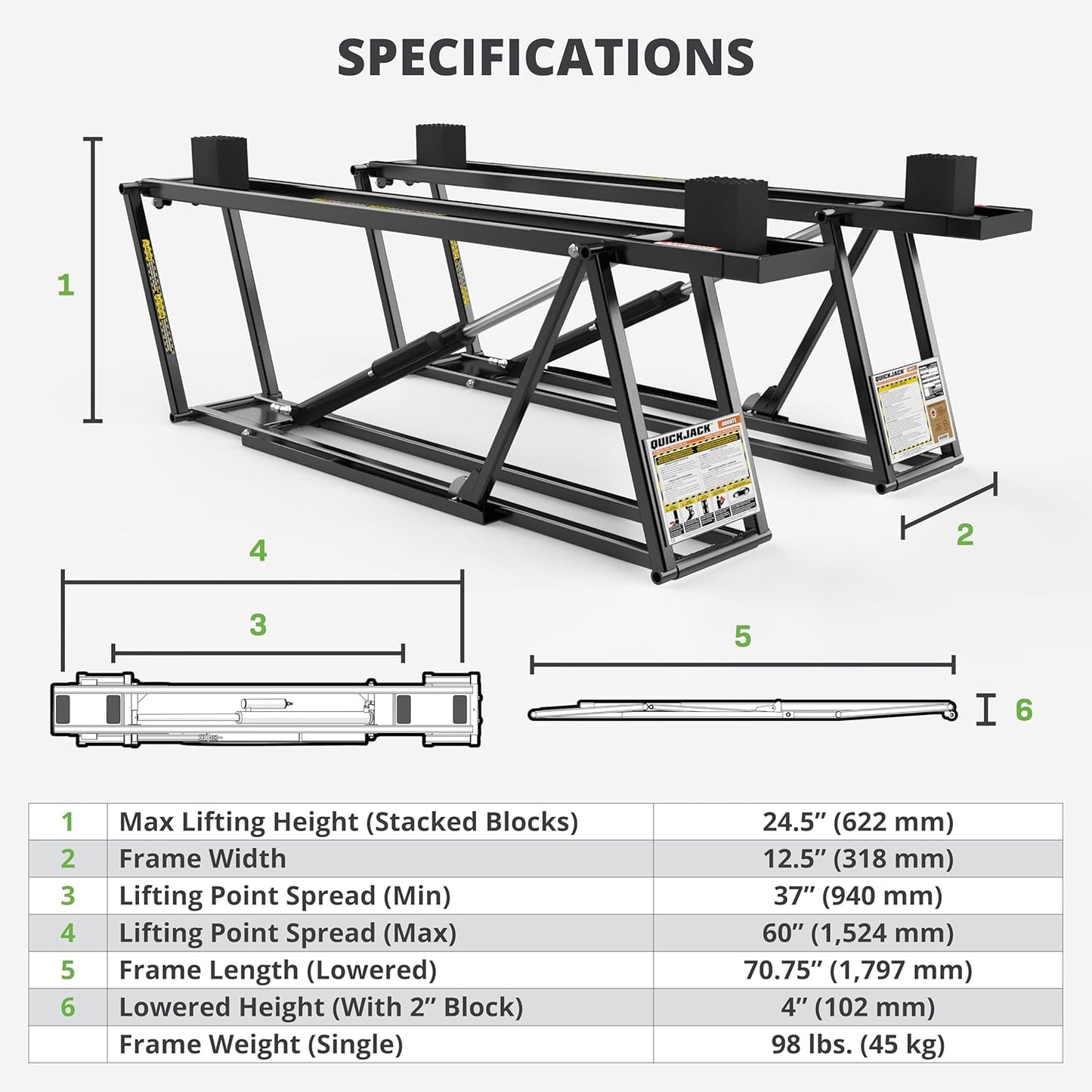 QuickJack 8000TL Portable Car Lift with 8,000lb Capacity, with 110V Power Unit, Safe & Portable Design Garage Lift for Home, Garage, Shop, or Mechanic Auto Repair