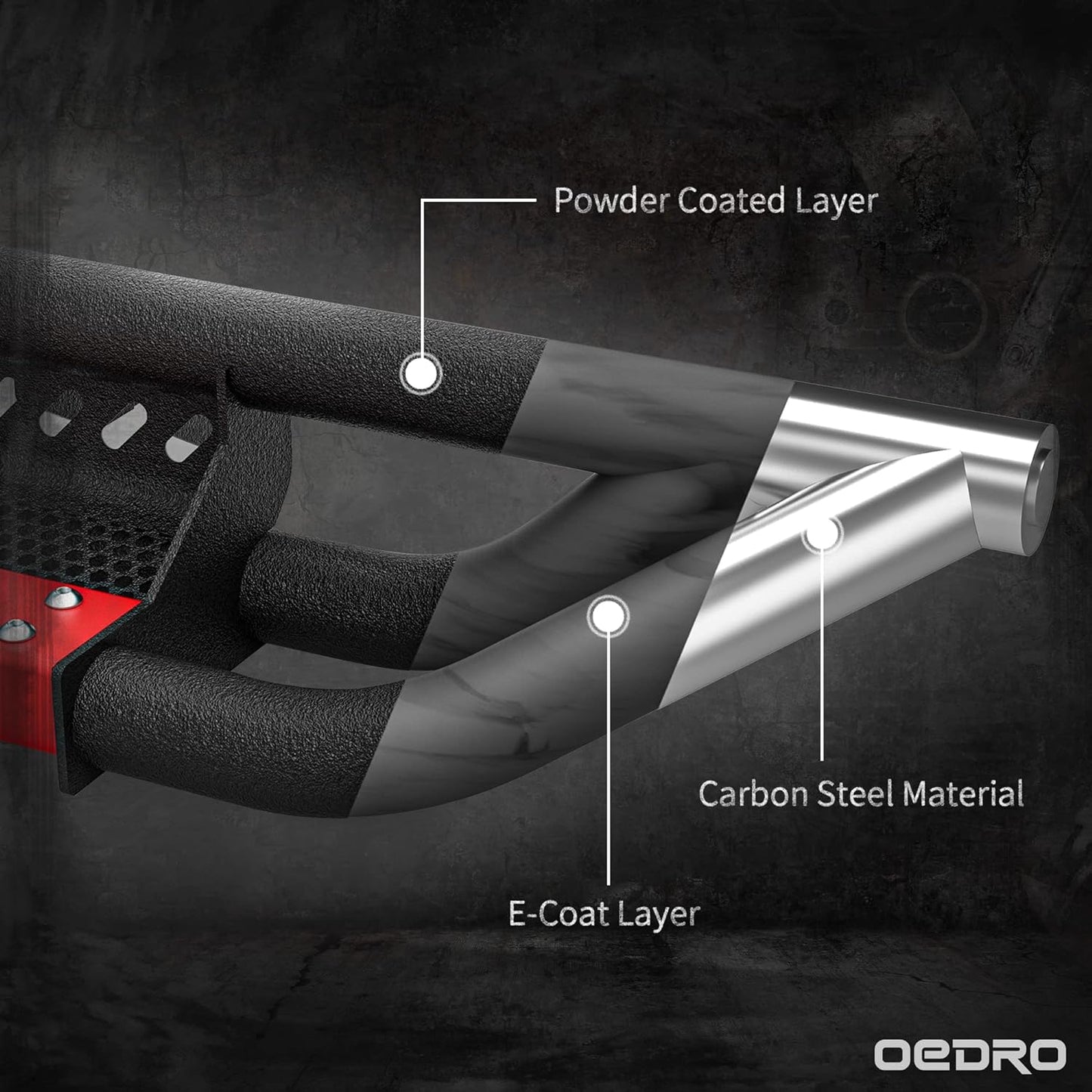 oEdRo 6 inch Running Boards Compatible with 2018-2025 Jeep Wrangler JL Unlimited 4 Door, Bolt-on Drop Side Steps Rails, Powder Coated Black and High Gloss Red Nerf Bar