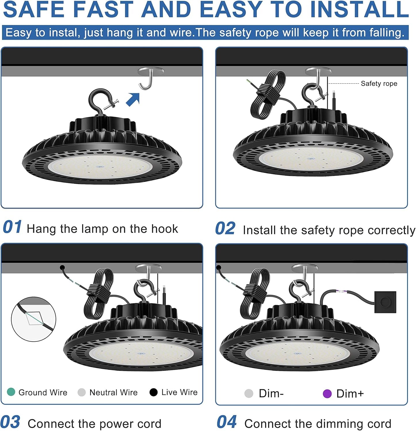 9 Pack 300W LED High Bay Light, UL&DLC Listed 41000LM Dimmable UFO High Bay LED Lights for Warehouse, 5000K Daylight IP65 Waterproof Commercial Bay Lighting 𝐀𝐂𝟏𝟎𝟎-𝟐𝟕𝟕𝐕