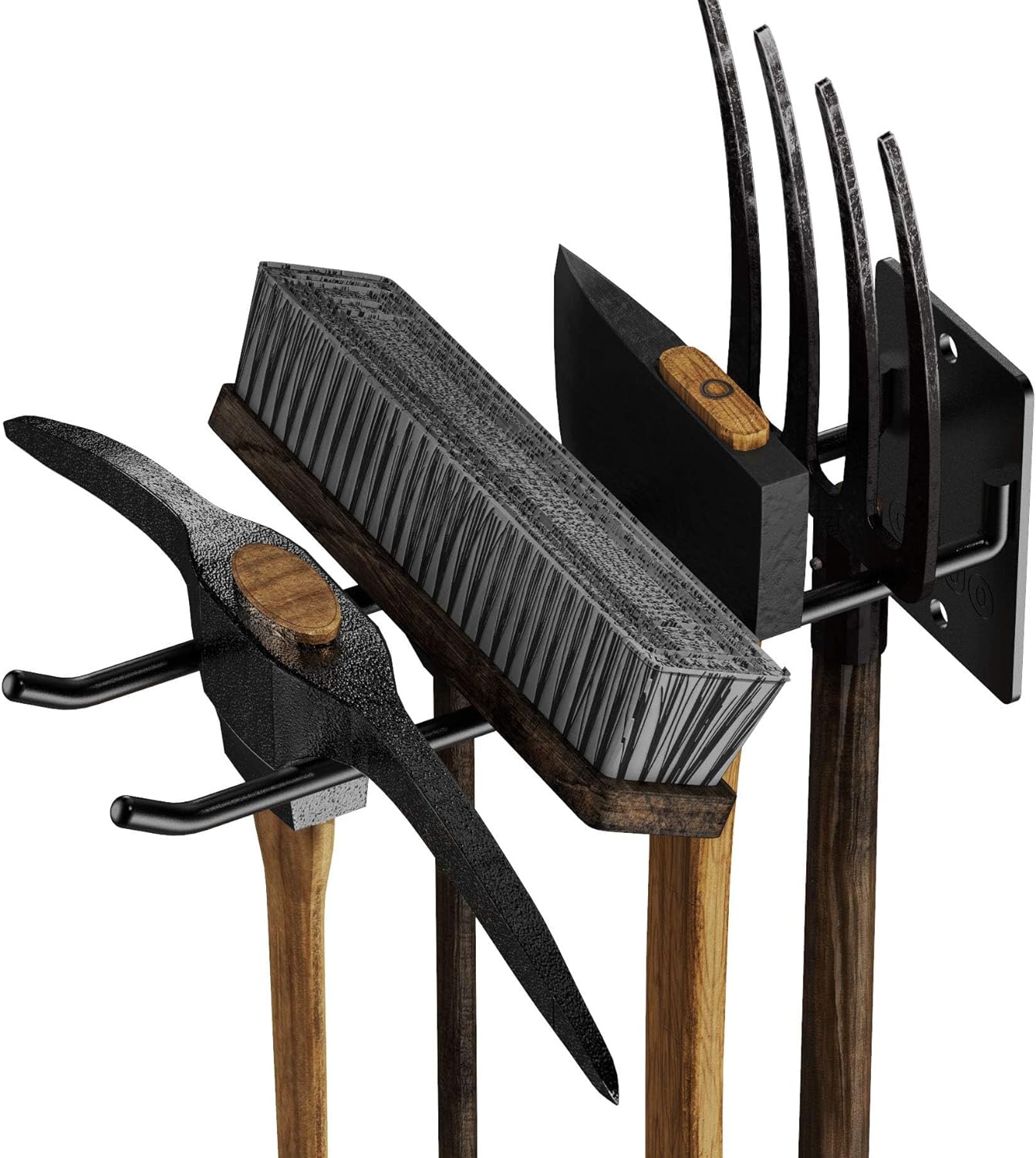4 Pack Garage Storage Organizer for Tool Organization Heavy-Duty Solid Steel Wall Hanger for Garden Tools - Shovel Holder, Rake Broom Yard Wall Mount Hooks - Overhead Garage Storage Rack