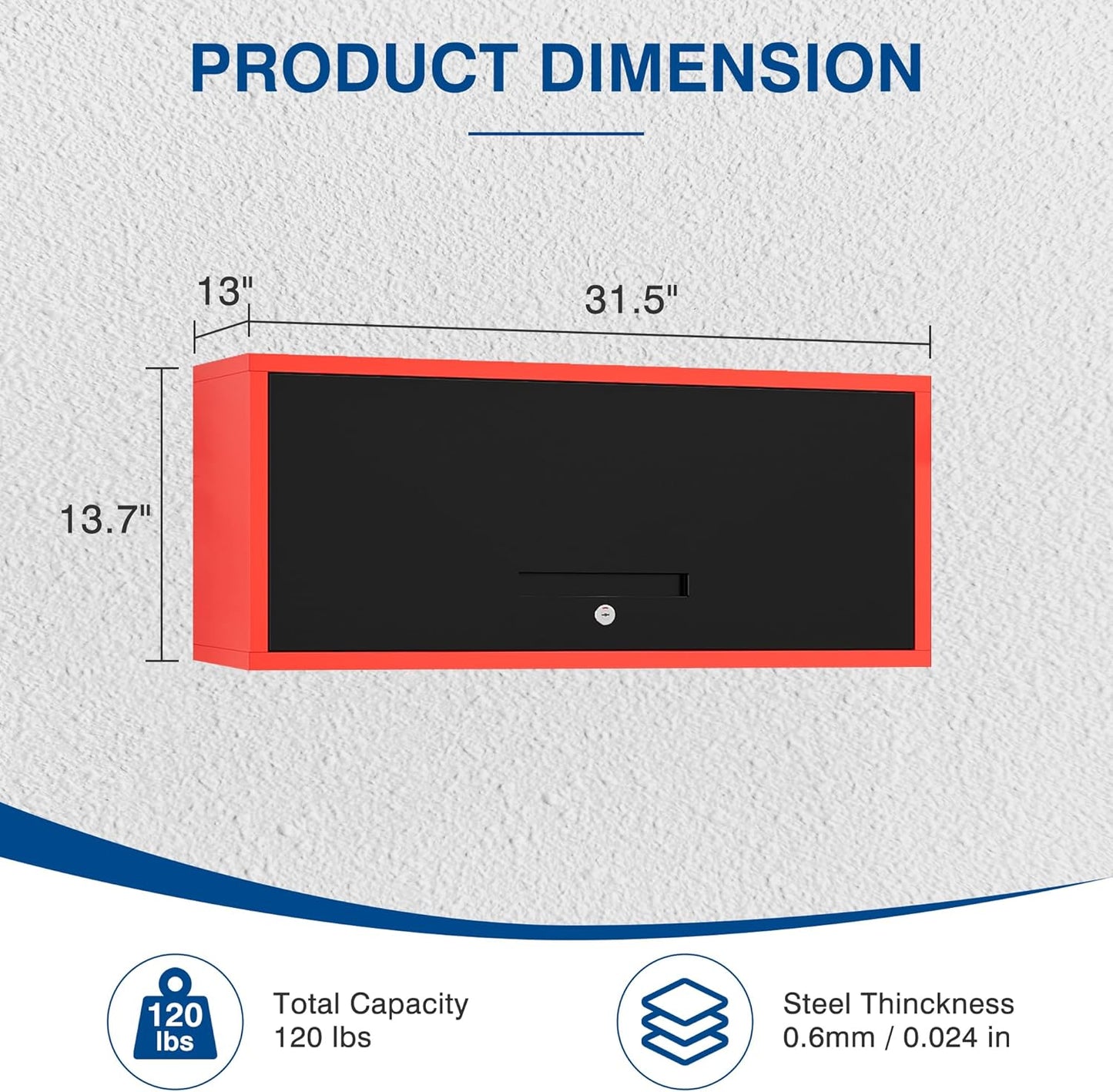 Metal Storage Cabinet Black&Red Wall Cabinets with Locking Door - Wall Mounted Storage Cabinet for Garage Warehouse Home Office - Assembly Required