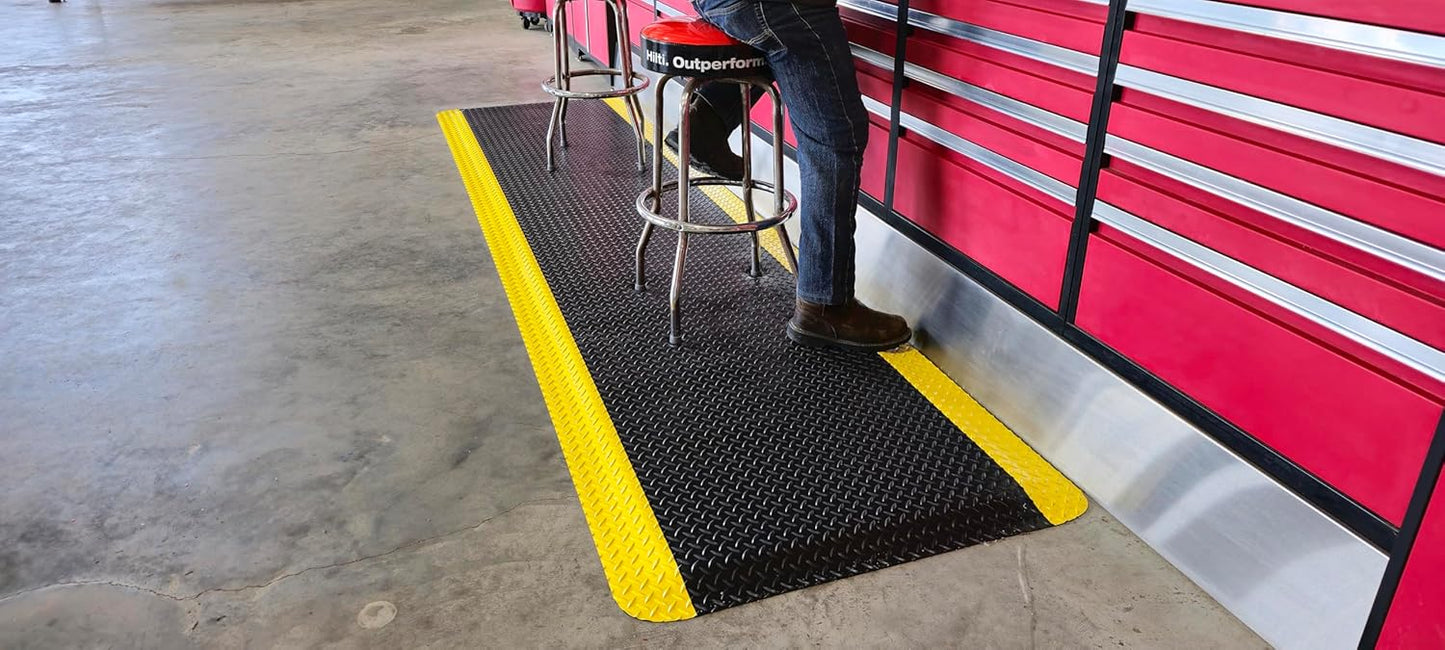 Rhino Mats, American Classic Diamond Anti-Fatigue Mats, Industrial Ergonomic Comfort Standing Mat for Work, Home, Garage, Office, Kitchen or Anywhere (Black/Yellow 1" Thick, 3 FT. x 23 FT.)