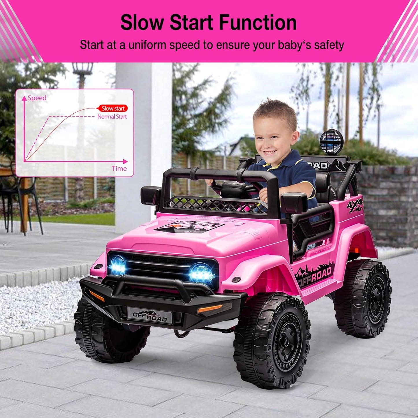 Garvee 12V Kids Ride On Truck Car with Remote Control - Electric Ride On Toys for Toddlers, Spring Suspension, 3 Speeds, LED Lights, Bluetooth Music & Parent Safety Brake