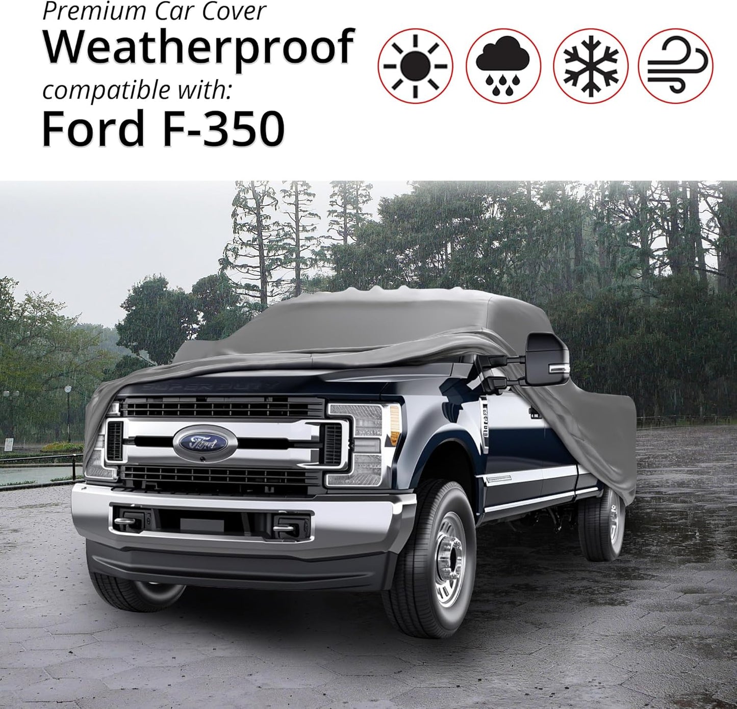 Car Covers Weatherproof Max Truck Cover & Warranty Compatible with Ford 2022-2024 F-350 Crew Cab, 6.75'– Outdoor Cover, Prevents Theft with Cable Lock