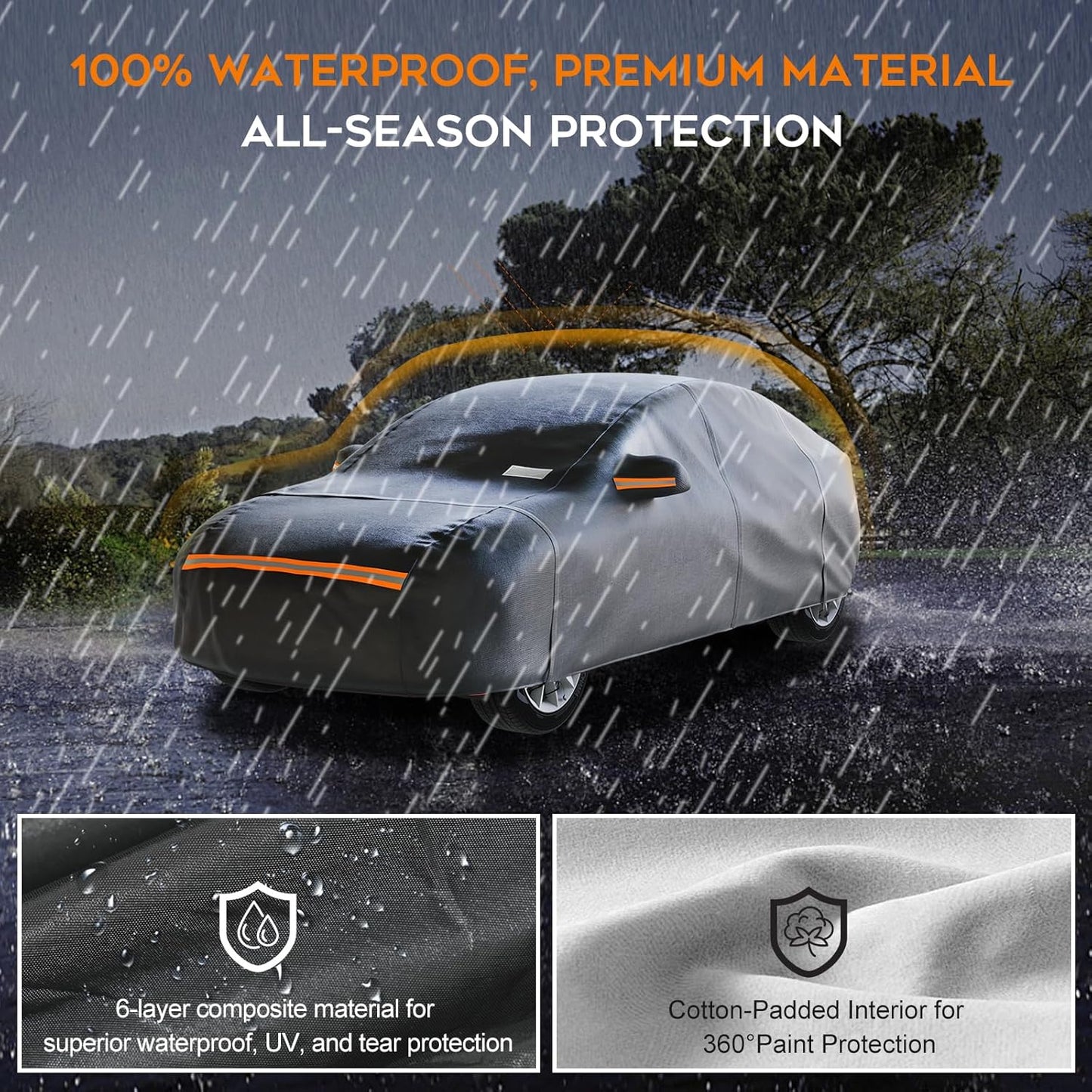 Sedan Car Cover Waterproof All Weather for Automobiles，Outdoor Heavy Duty Full Exterior Covers with Zipper Door, Rain Sun Snow Dust UV Protection, Windproof Straps & Reflective Strips(Up to 213")